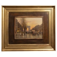 Peinture à l'huile représentant l'Arc de Triomphe, scène parisienne, début du XXe siècle, encadrée