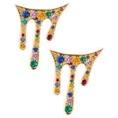 Arc-en-Ciel Earrings in 18k Gold and Multicolored Gemstones by Moncomble Paris