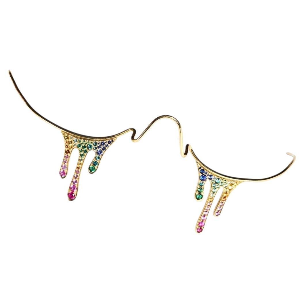 Arc-en-Ciel Lacrima Face Jewel in 18k Gold with Gemstones by Moncomble Paris