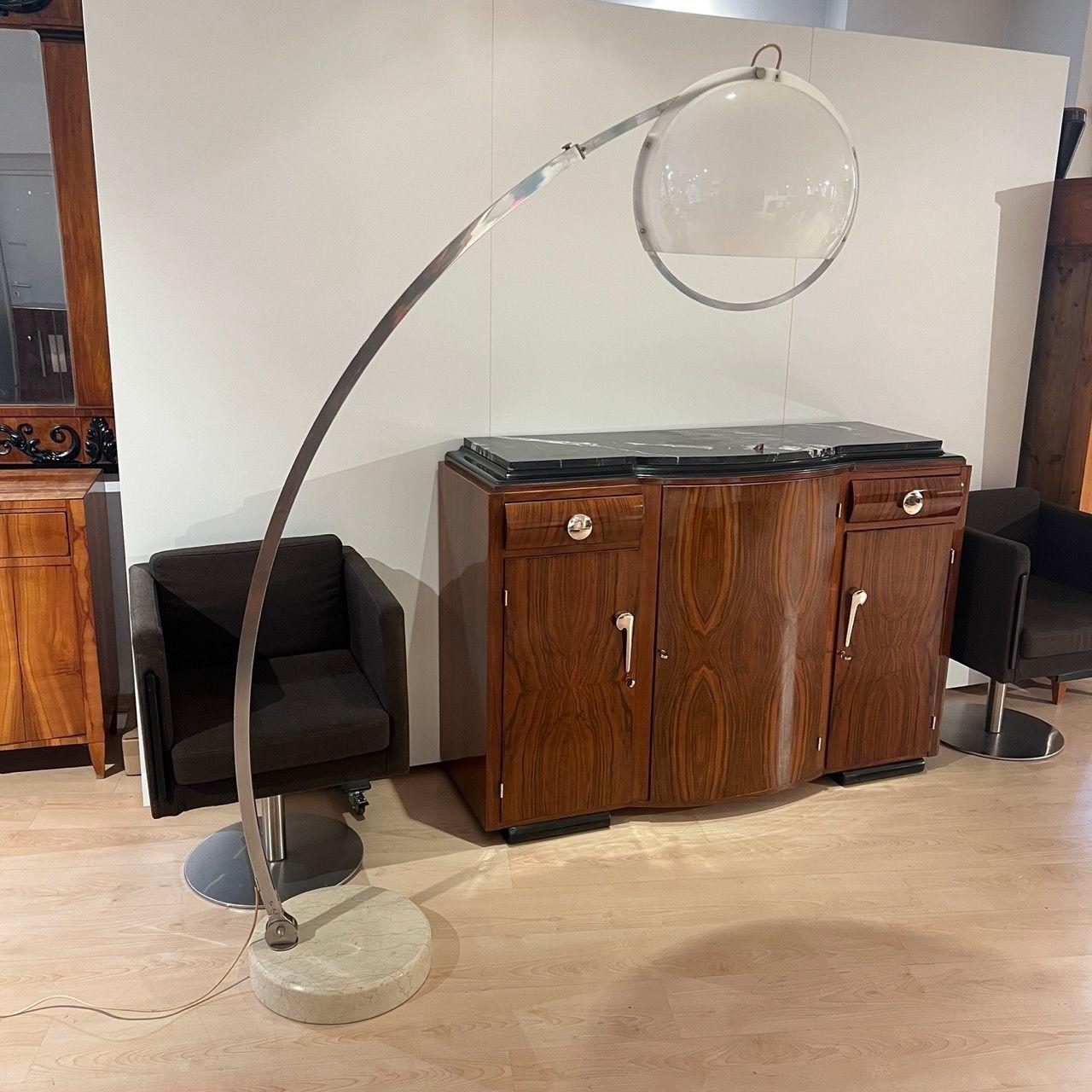 Arc Floor Lamp by Guzzini, Aluminum, Travertine, Italy circa 1970 For Sale 11