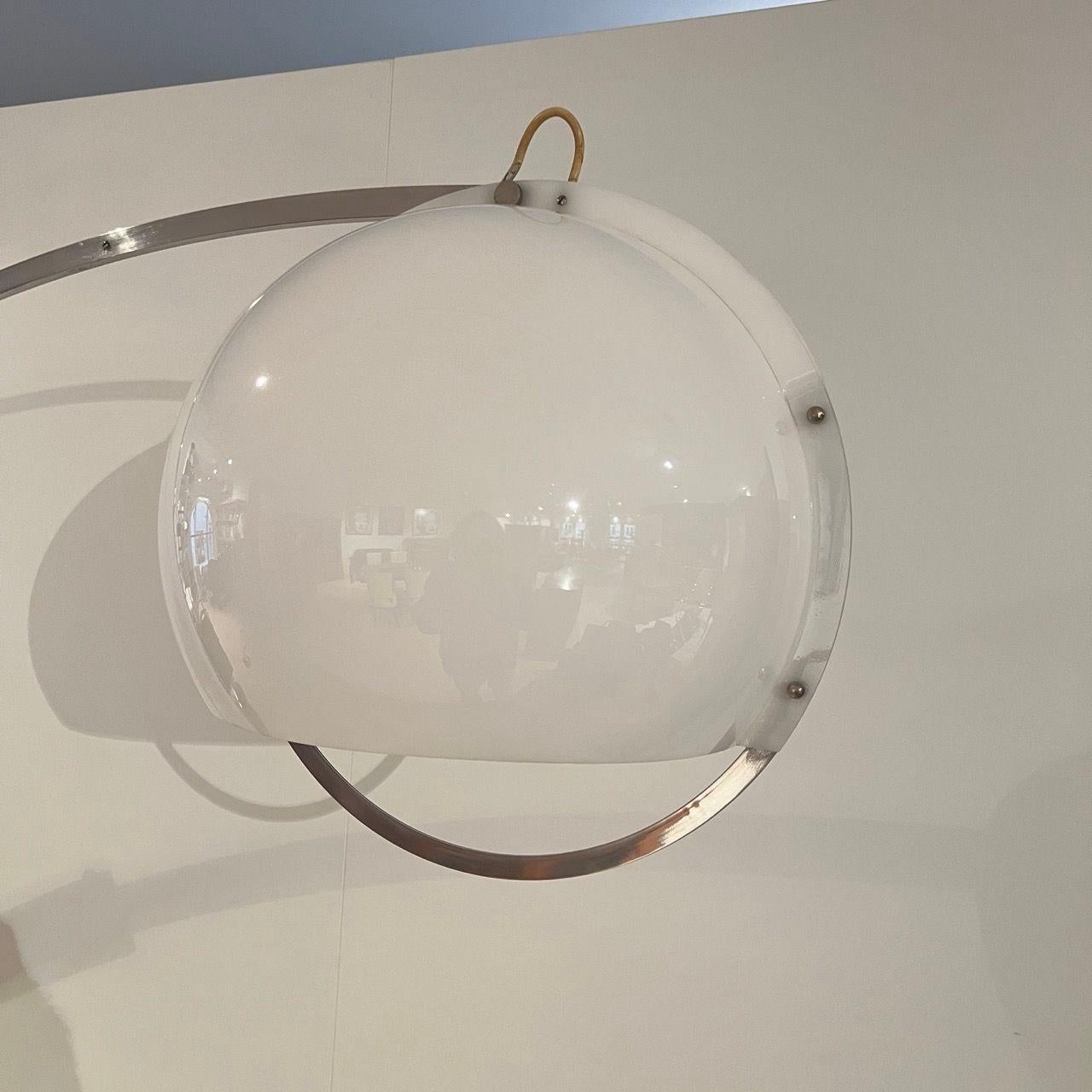 Italian Arc Floor Lamp by Guzzini, Aluminum, Travertine, Italy circa 1970 For Sale