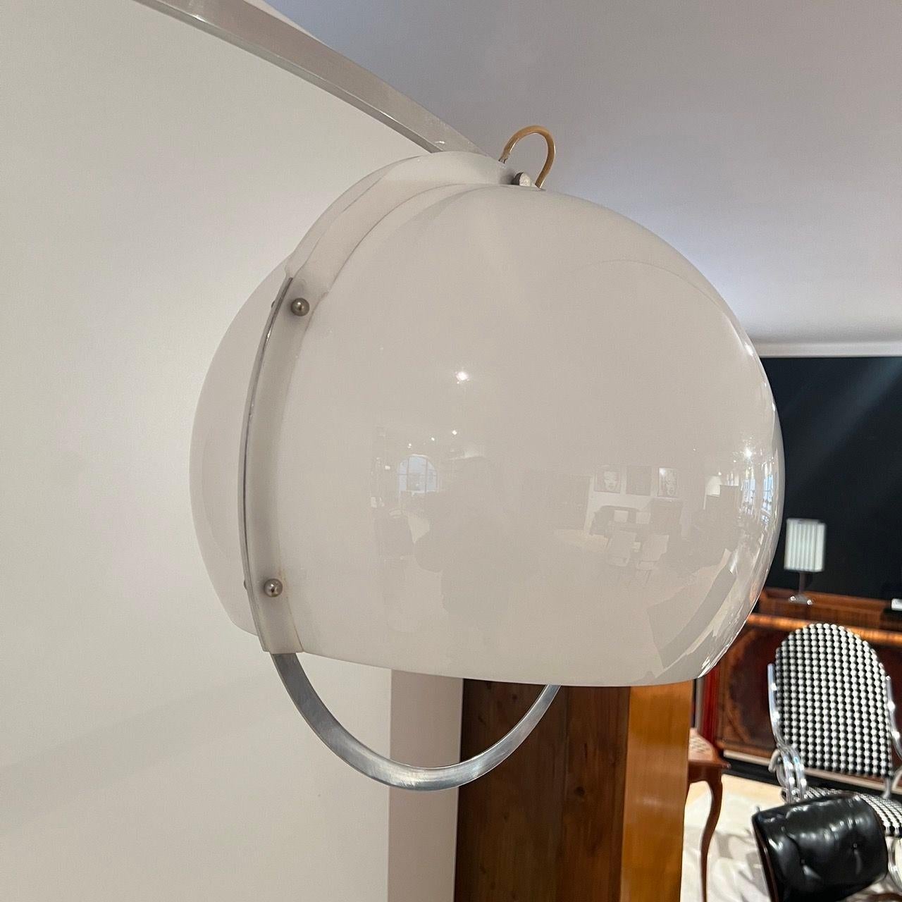 Arc Floor Lamp by Guzzini, Aluminum, Travertine, Italy circa 1970 For Sale 1