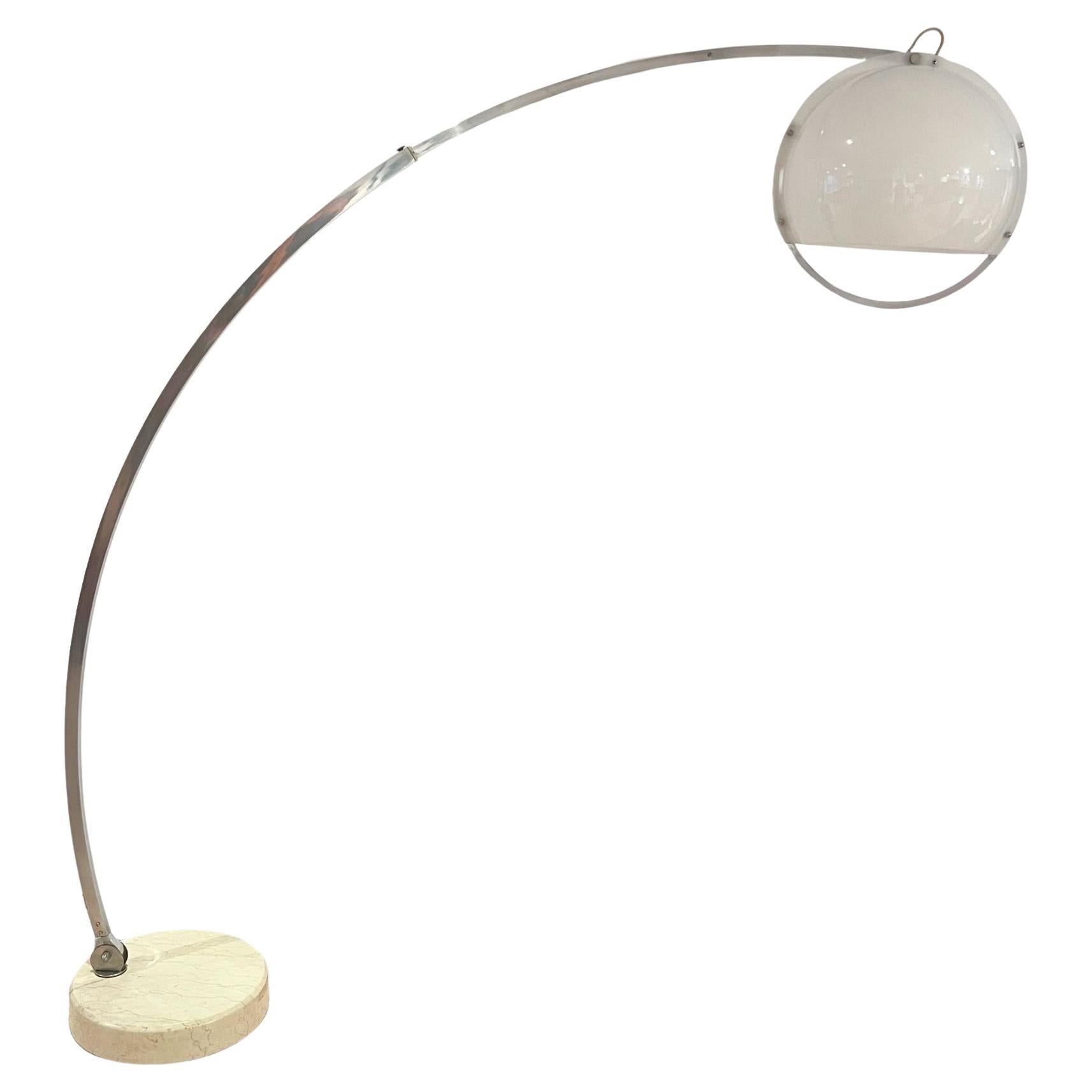 Arc Floor Lamp by Guzzini, Aluminum, Travertine, Italy circa 1970 For Sale