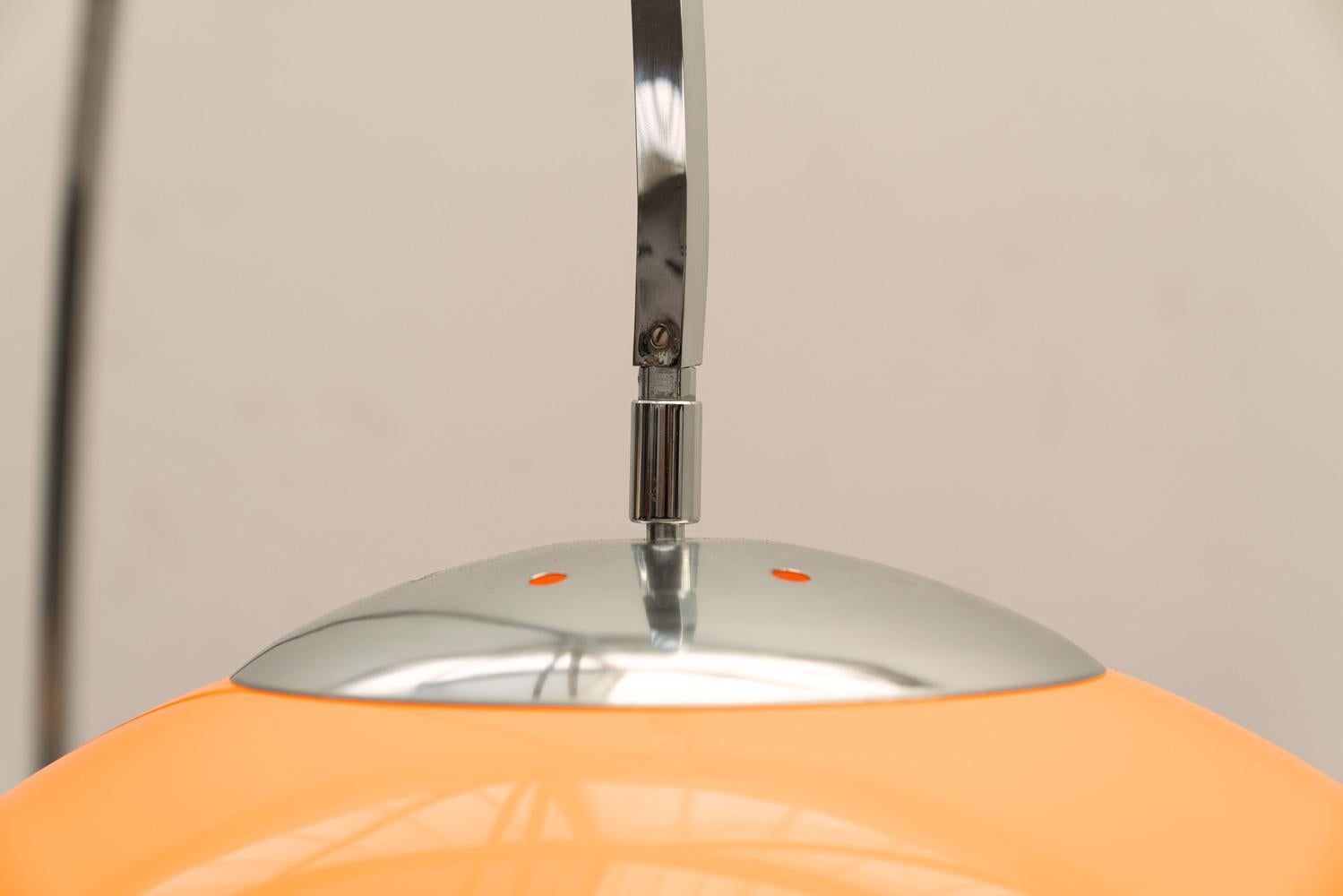 Chrome Arc floor lamp in orange acrylic, Germany 1970s  For Sale