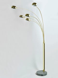 Arc Floor Lamp with Adjustable Brass Arms and Marble Foot