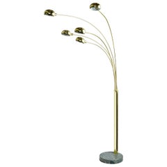 Arc Floor Lamp with Adjustable Brass Arms and Marble Foot