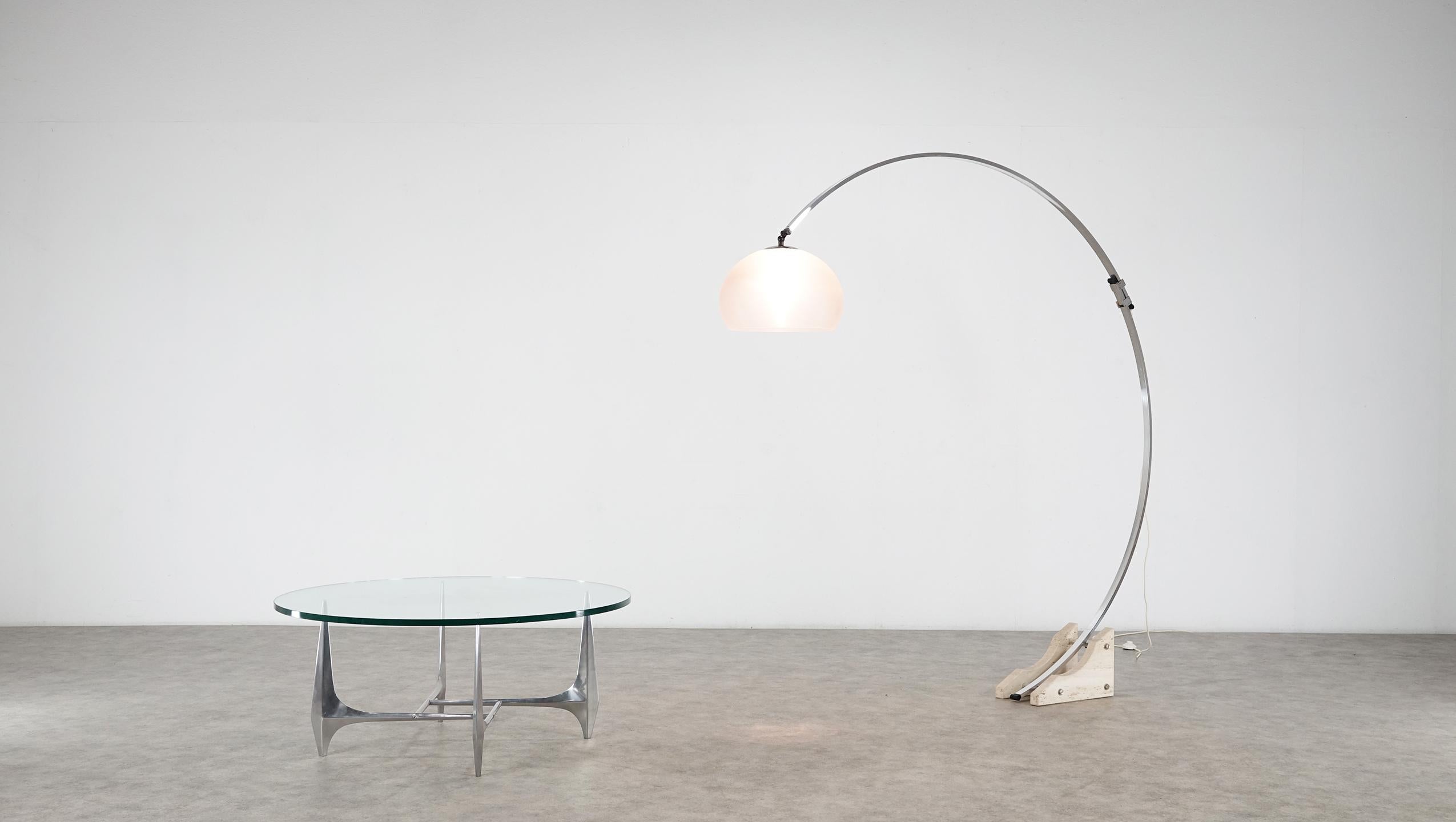 Aluminum Arc Floor Lamp with Travertine Base from Germany, 1960