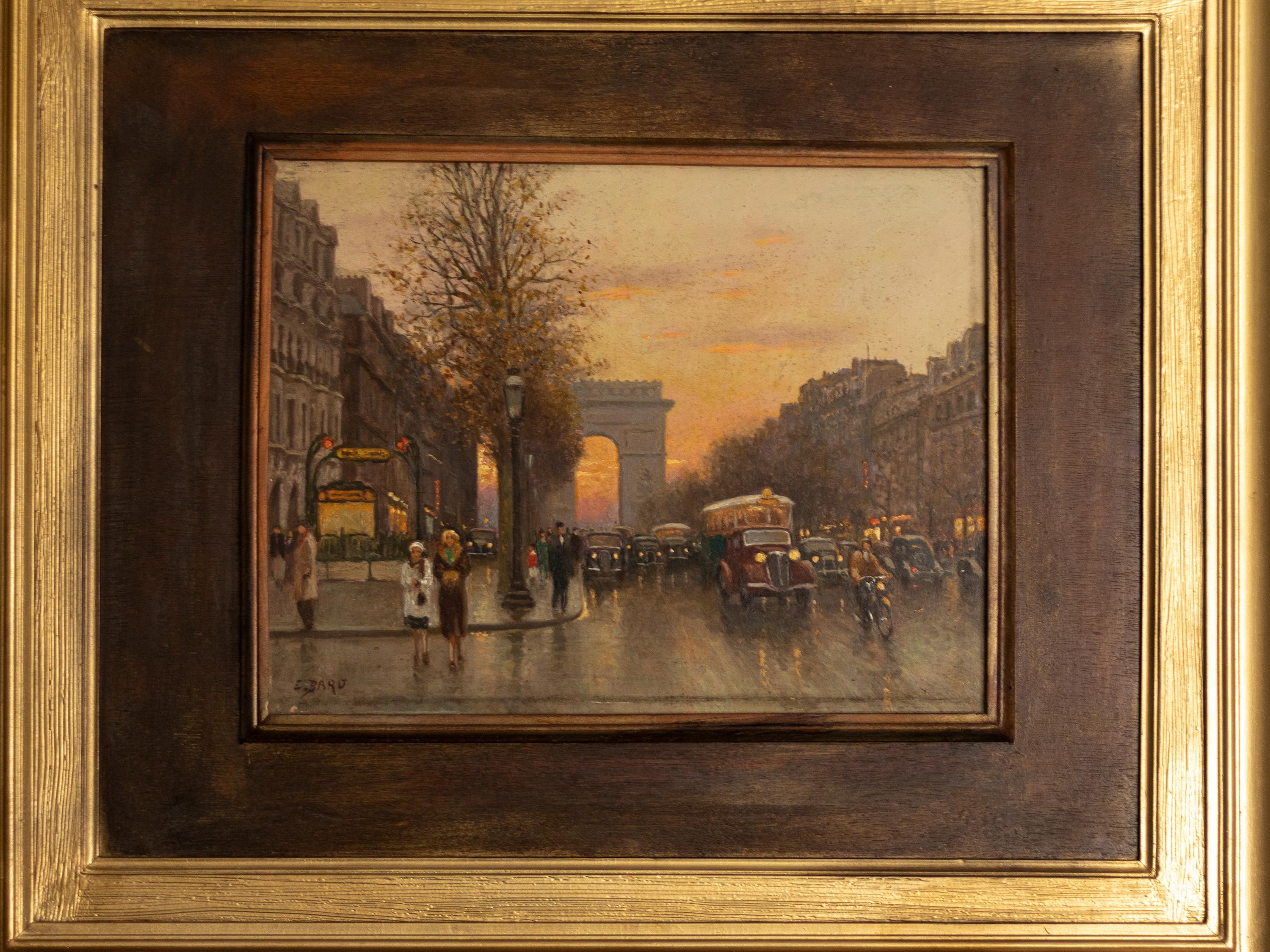 Wood Arc Of Triomphe Painting By E . Baró, 20th Century For Sale