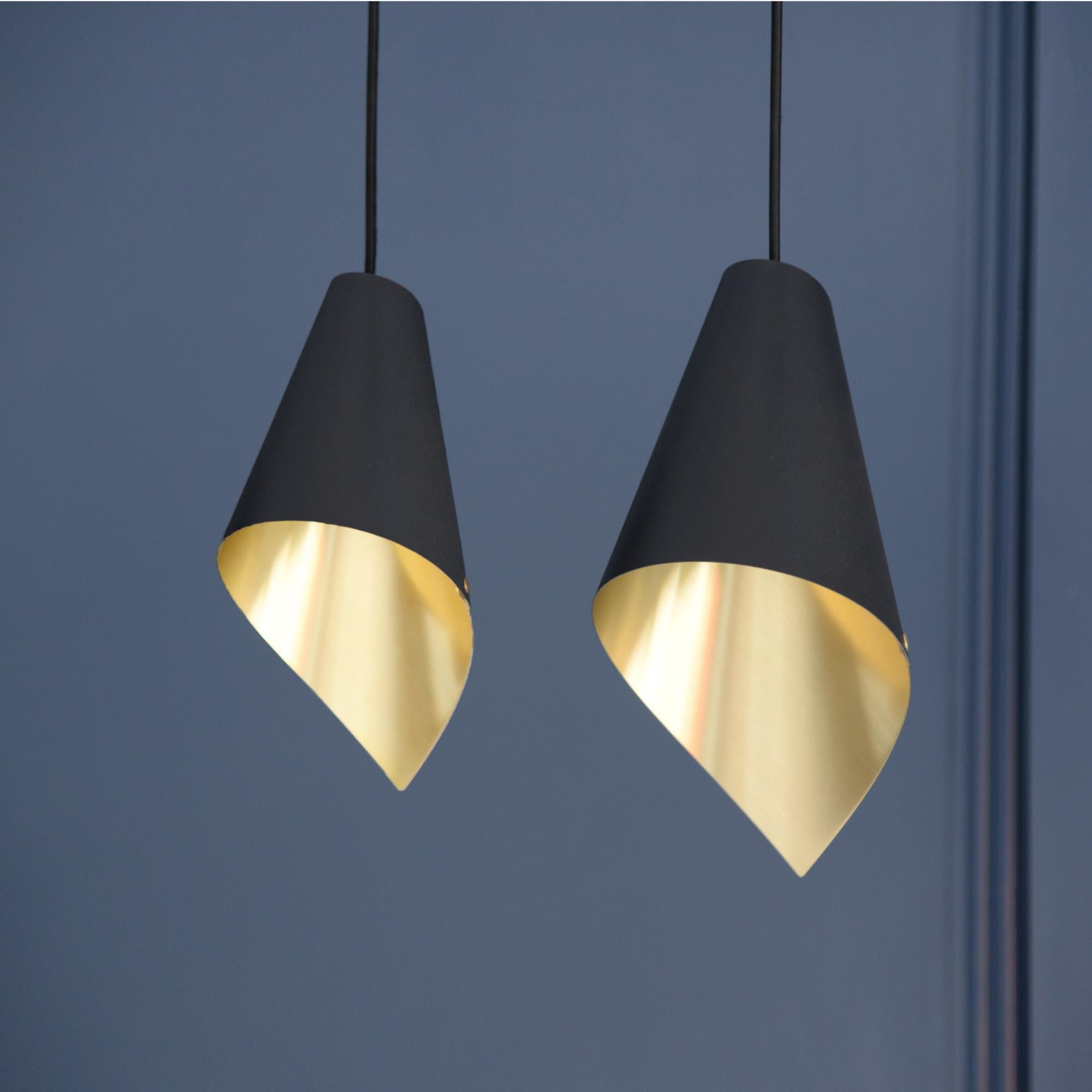 Modern ARC Ceiling Light Pendant in Black and Brushed Brass, Made in Britain For Sale