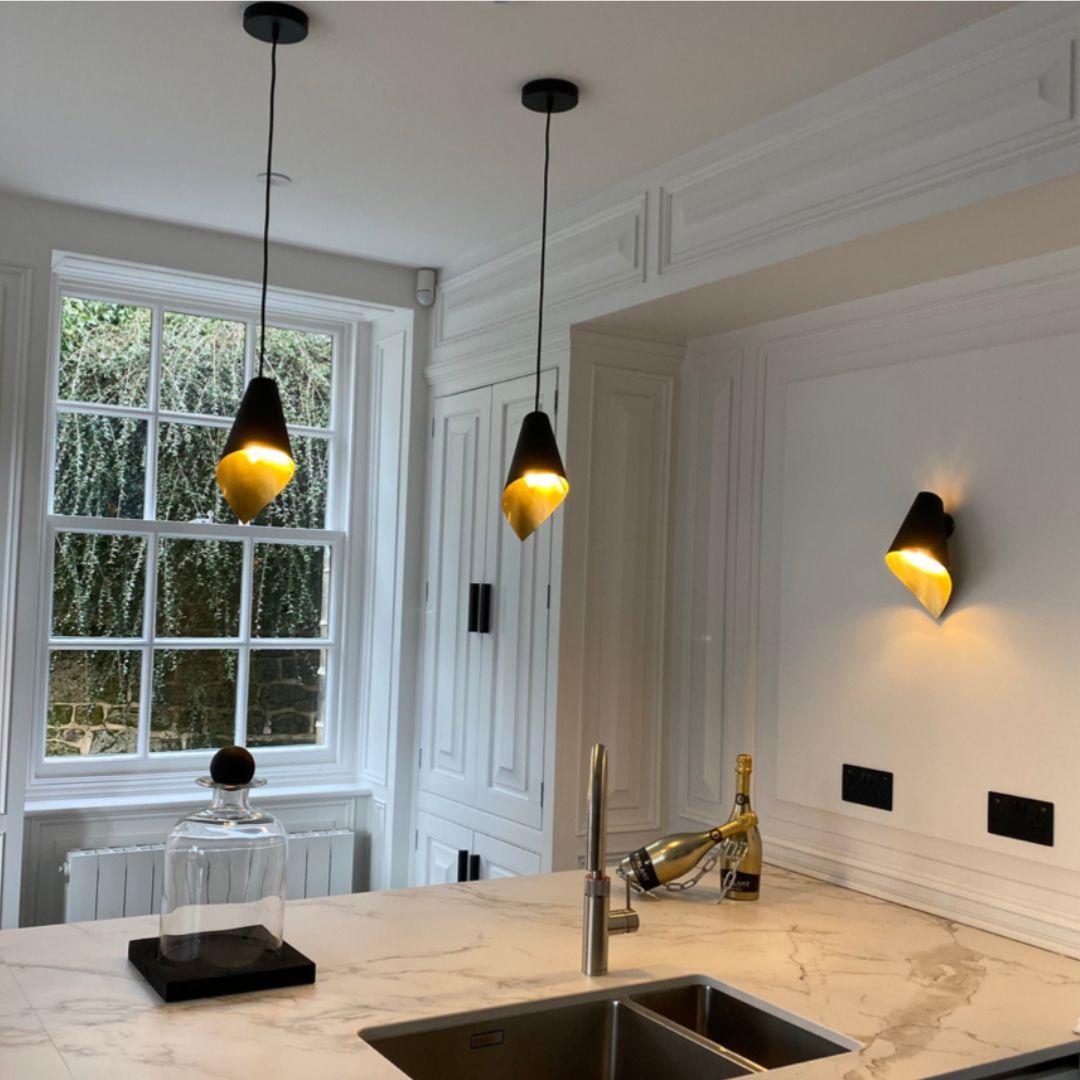 British ARC Ceiling Light Pendant in Black and Brushed Brass, Made in Britain For Sale