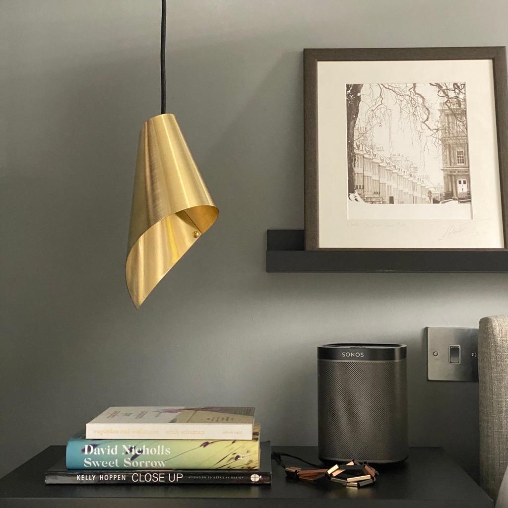 ARC Asymmetric Pendant Light in Brushed Brass Made in Britain For Sale 3