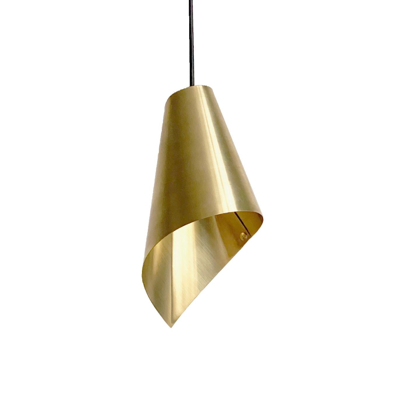 Contemporary ARC Asymmetric Pendant Light in Brushed Brass Made in Britain For Sale