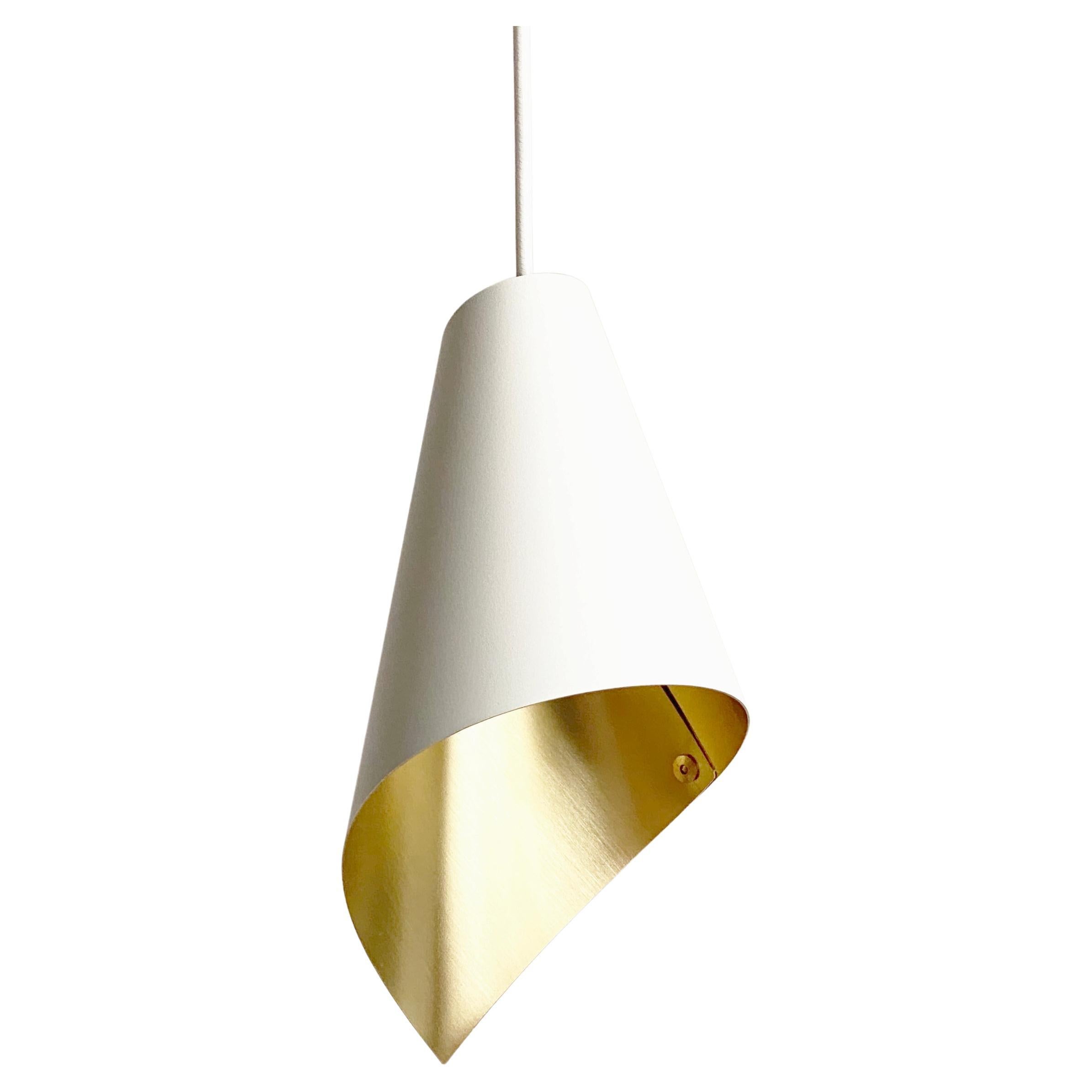 ARC Asymmetric Modern Pendant Light in White and Brushed Brass For Sale