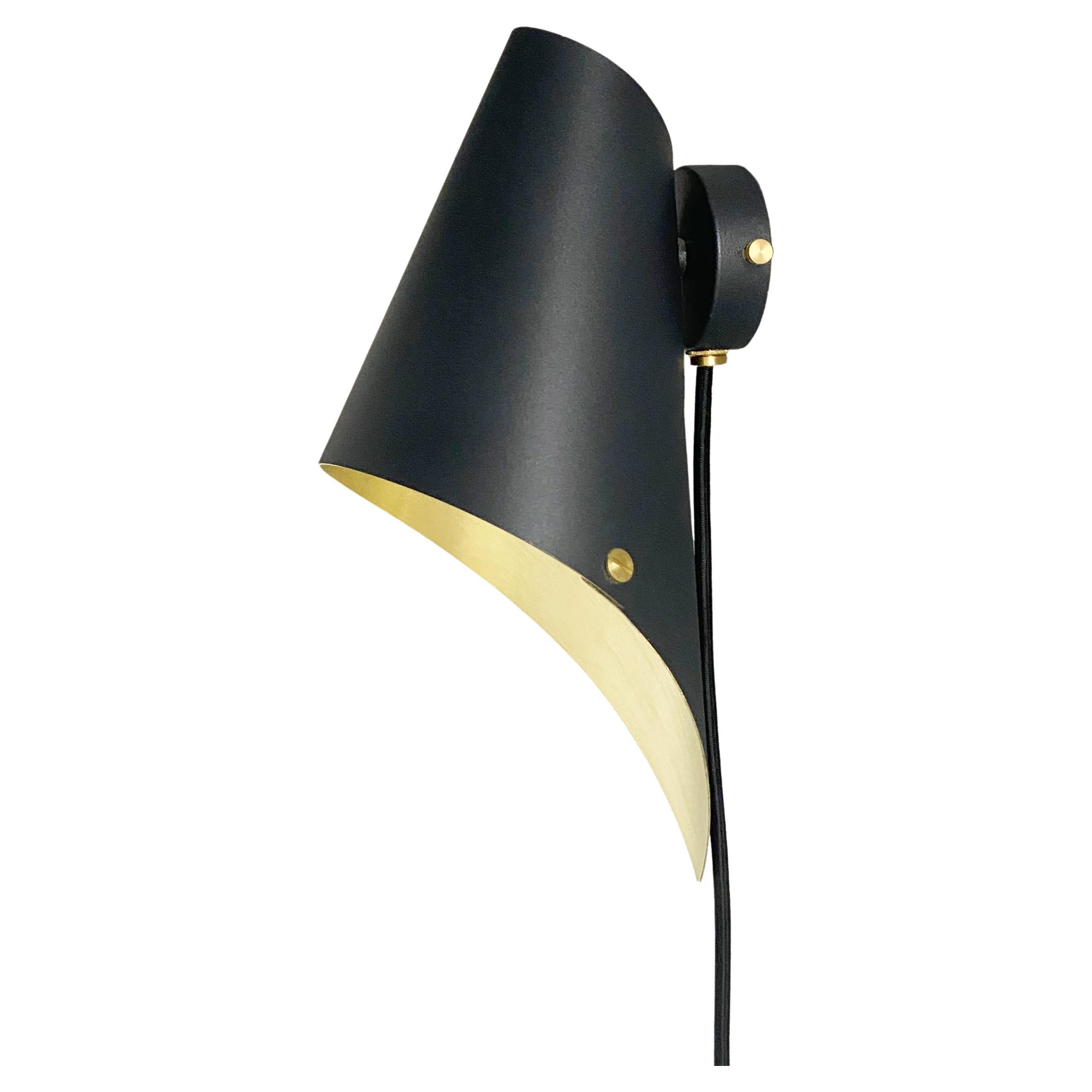 ARC Plug in Modern Wall Light in Black and Brushed Brass Made in Britain For Sale