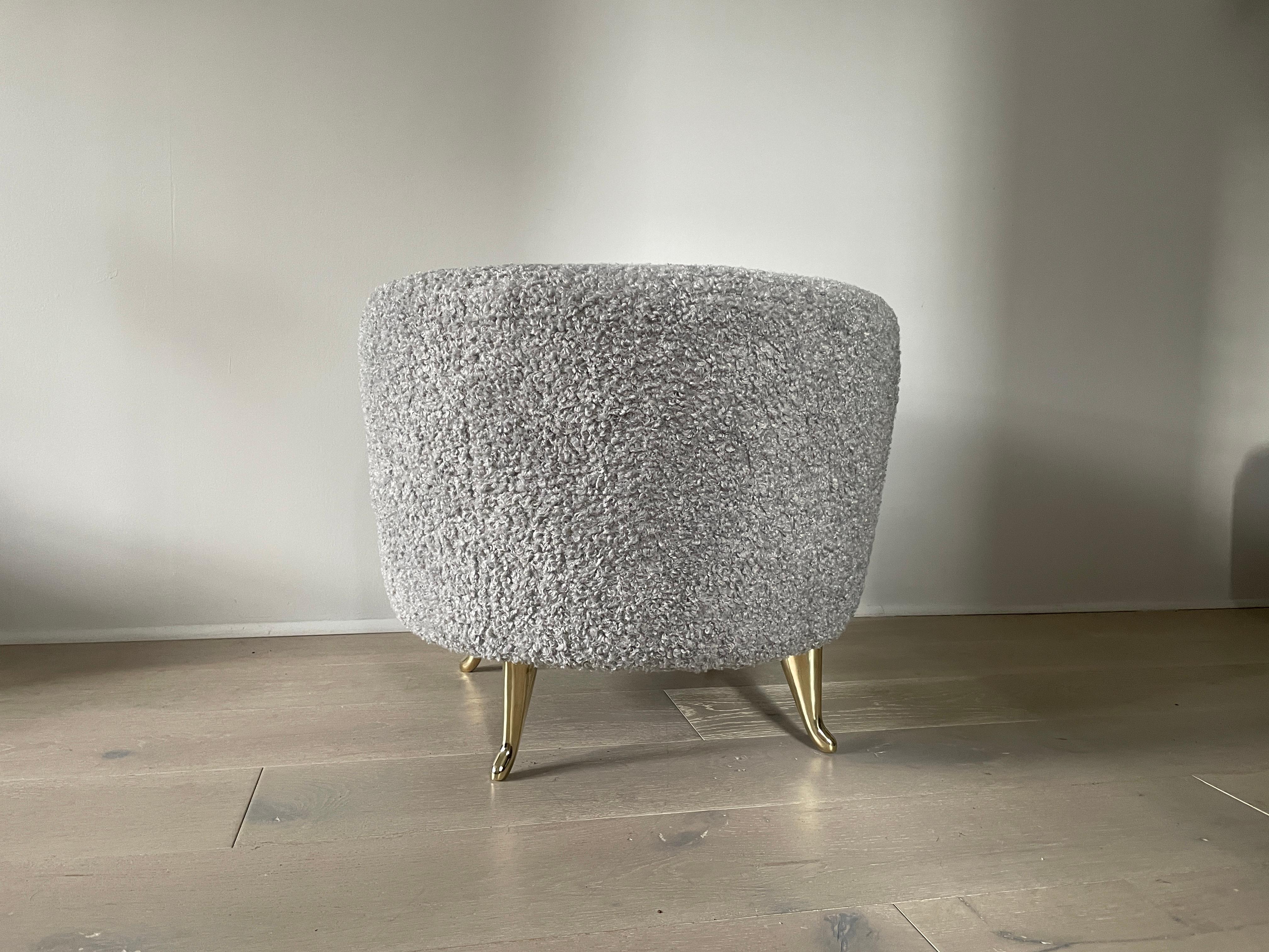 Arc Poof, Silver Boucle Upholstery by Bourgeois Boheme Atelier In New Condition For Sale In Los Angeles, CA