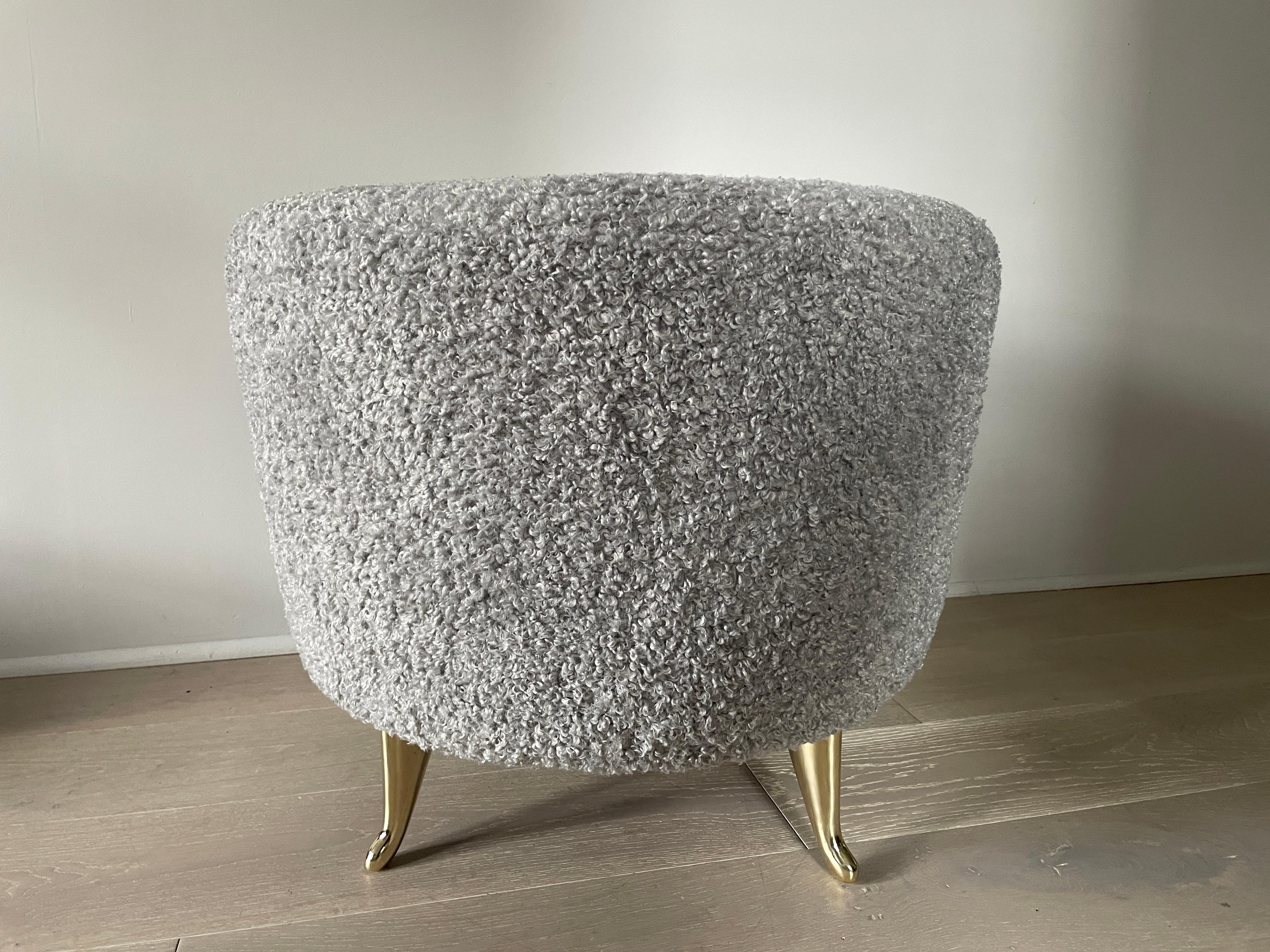 Contemporary Arc Poof, Silver Boucle Upholstery by Bourgeois Boheme Atelier For Sale