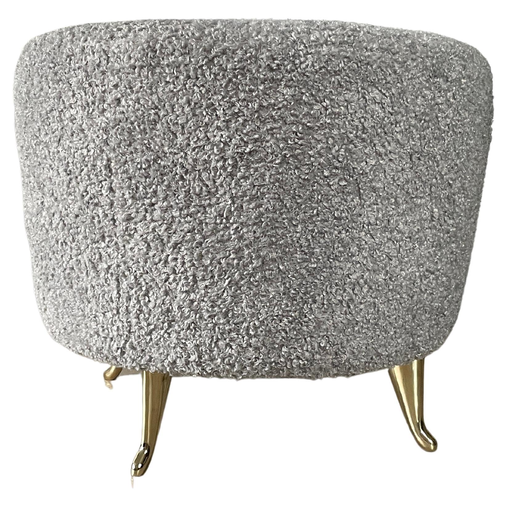 Arc Poof, Silver Boucle Upholstery by Bourgeois Boheme Atelier For Sale