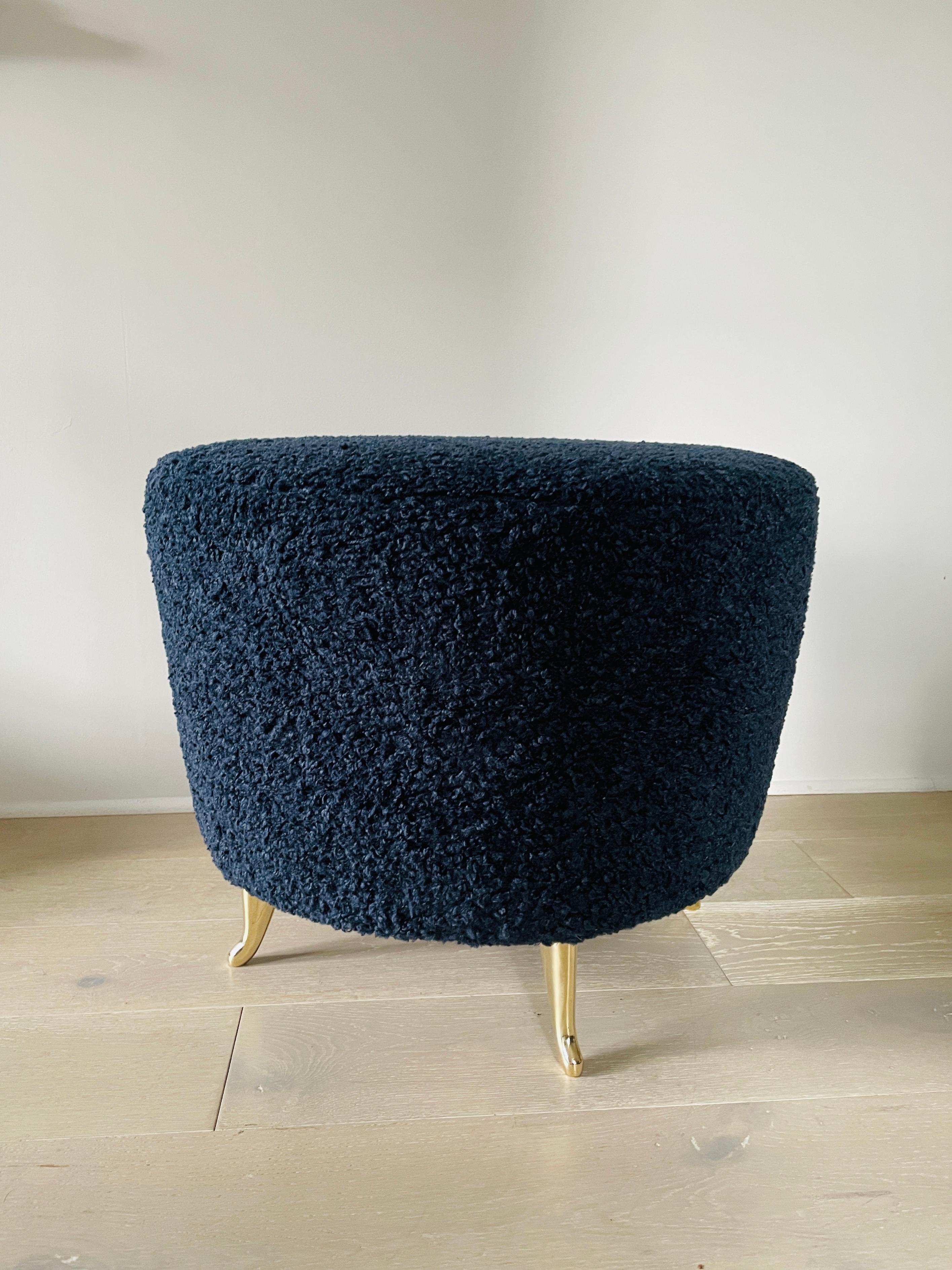 Arc Pouf, Blue Bouclé by Bourgeois Boheme Atelier In New Condition For Sale In Los Angeles, CA