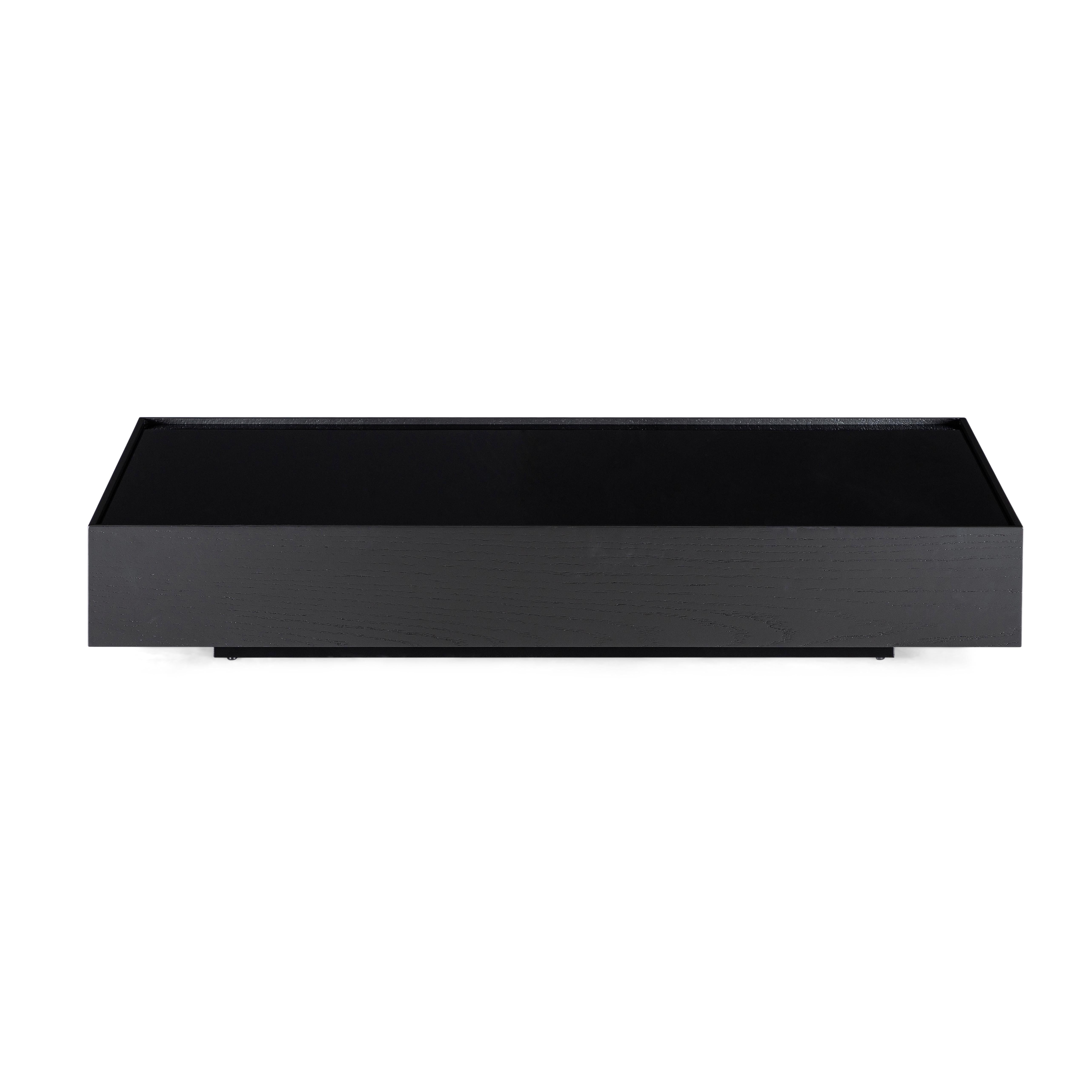 Wood Arc Rectangular Coffee Table in Black Featuring Black Glass Top For Sale