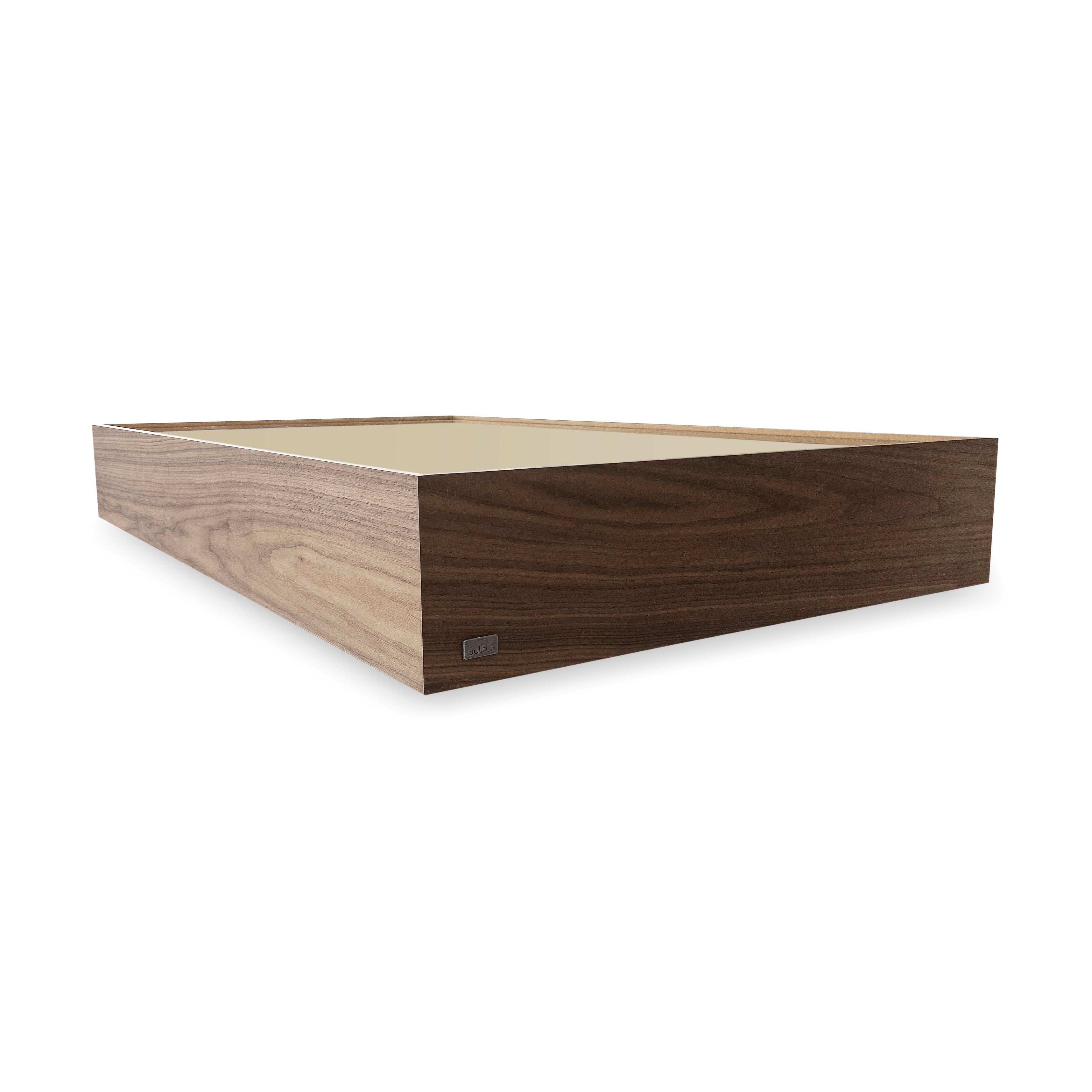 Mirror Arc Rectangular Coffee Table in Walnut Wood Featuring Bronze Glass Top 47'' For Sale