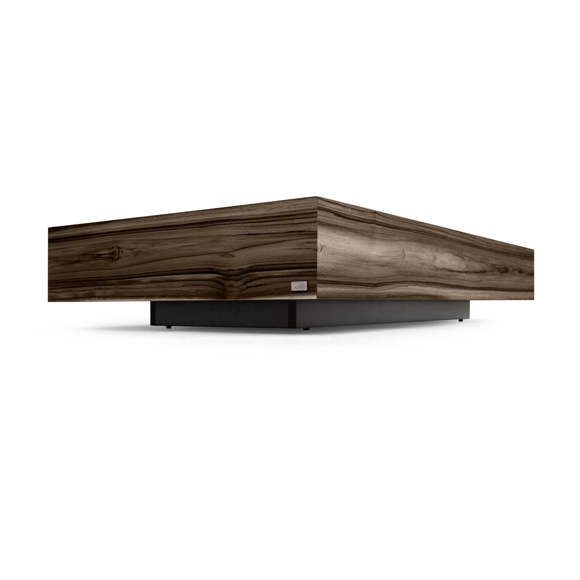 Mesa de centro rectangular chapada en nogal con tapa de espejo de bronce de 47 pulgadas - Arc en venta 1