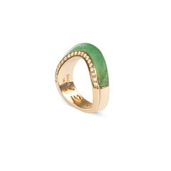 Anello ad arco in oro 14k con avventurina e diamanti