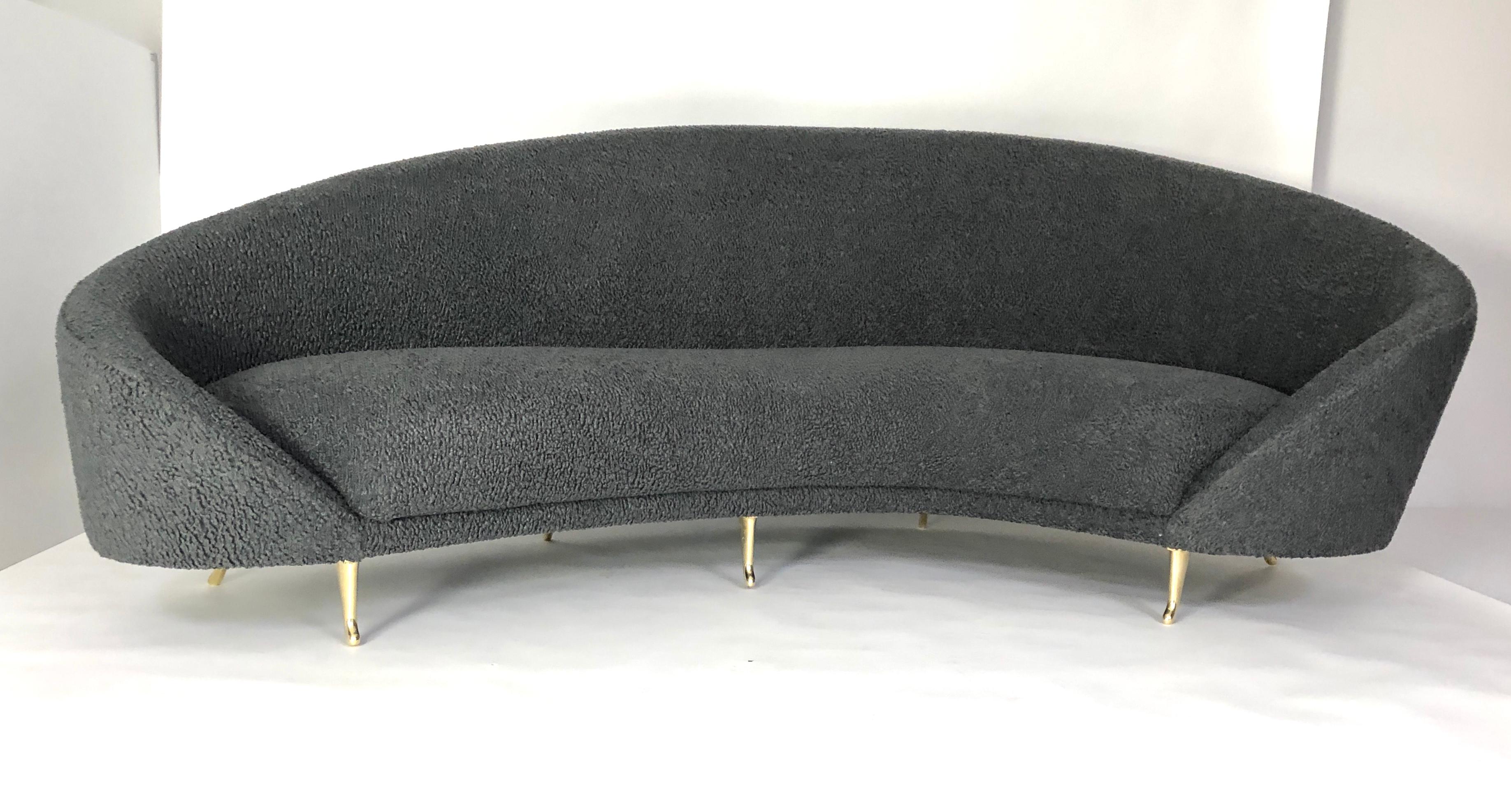 Mid-Century Modern Arc Sofa by Bourgeois Boheme Atelier, Charcoal Bouclé For Sale