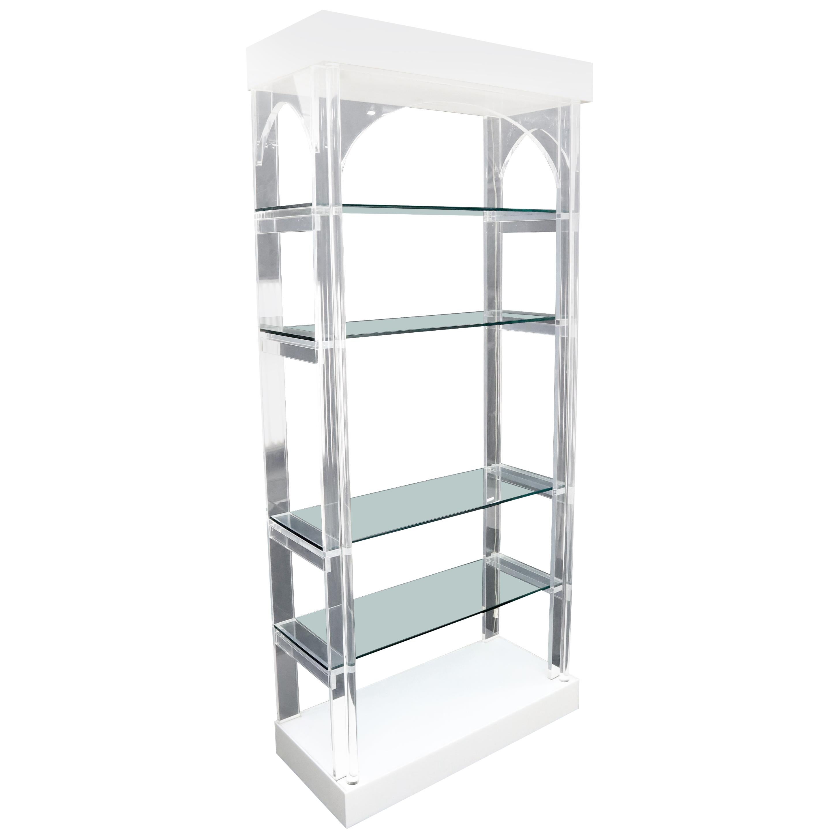 Arc Top Lighted Lucite Étagère Vitrine For Sale