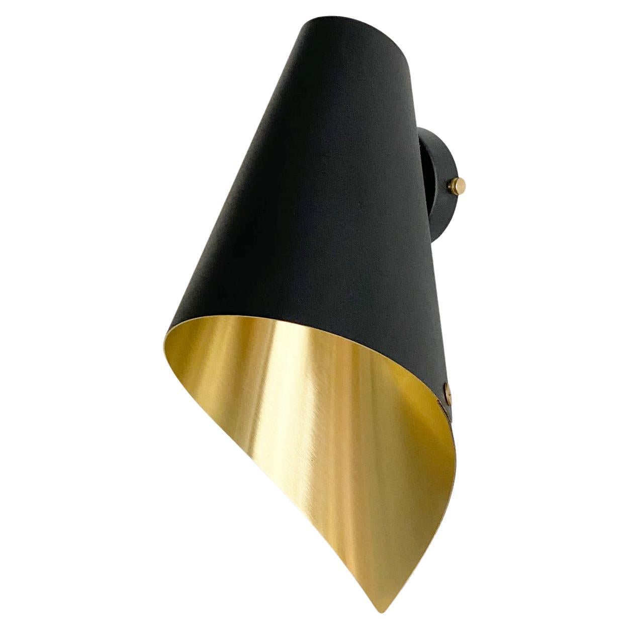 ARC Modern Wall Light/Wall Sconce in Black and Brushed Brass, Made in Britain For Sale