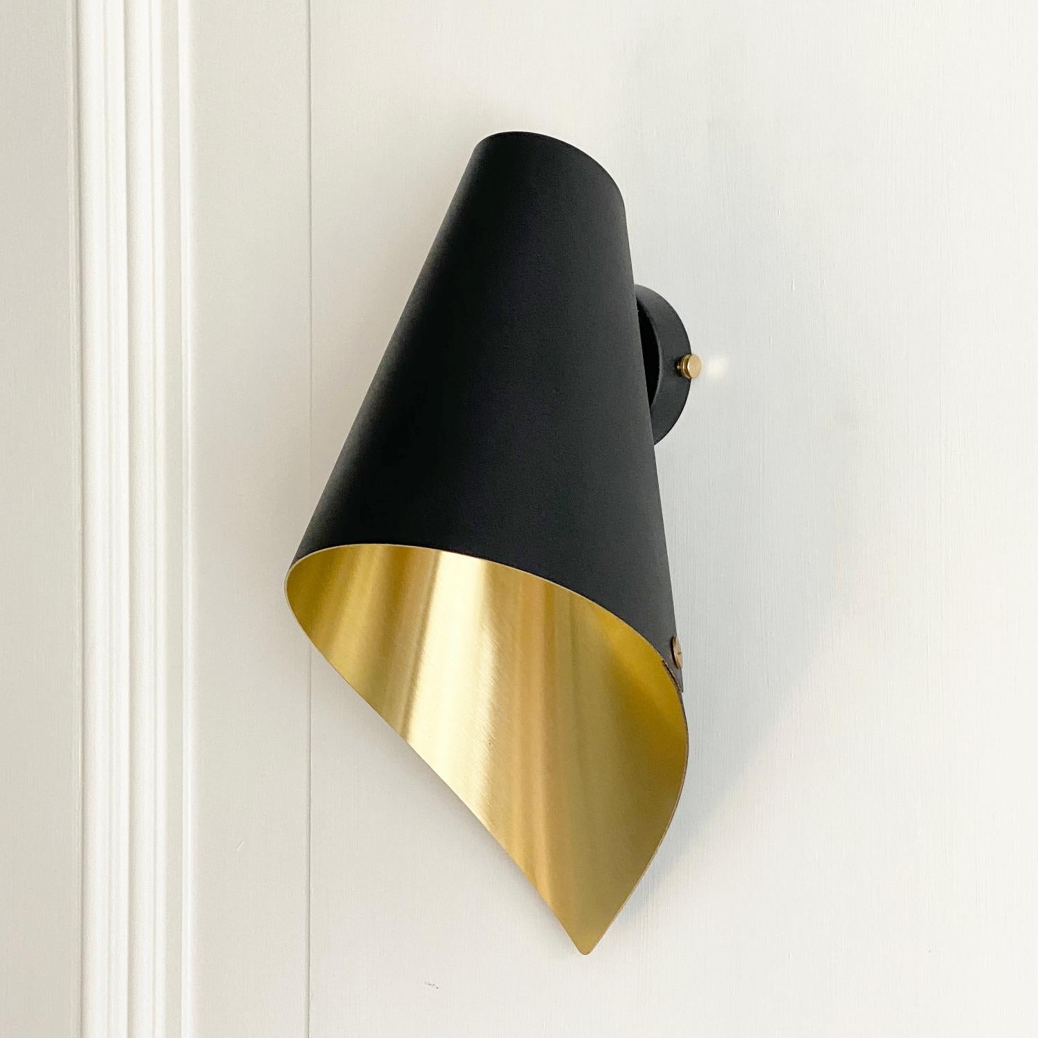Modern ARC MAXI Asymmetric Wall Light in Black & Brushed Brass Made in Britain For Sale