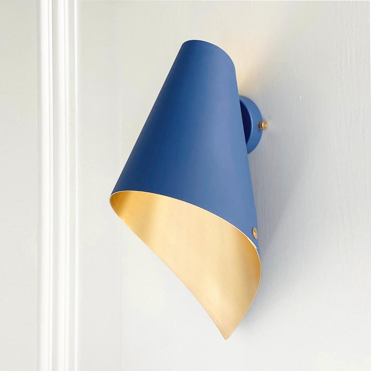 ARC Modern Asymmetric Wall Light in Blue & Brushed Brass Handcrafted In New Condition For Sale In London, GB
