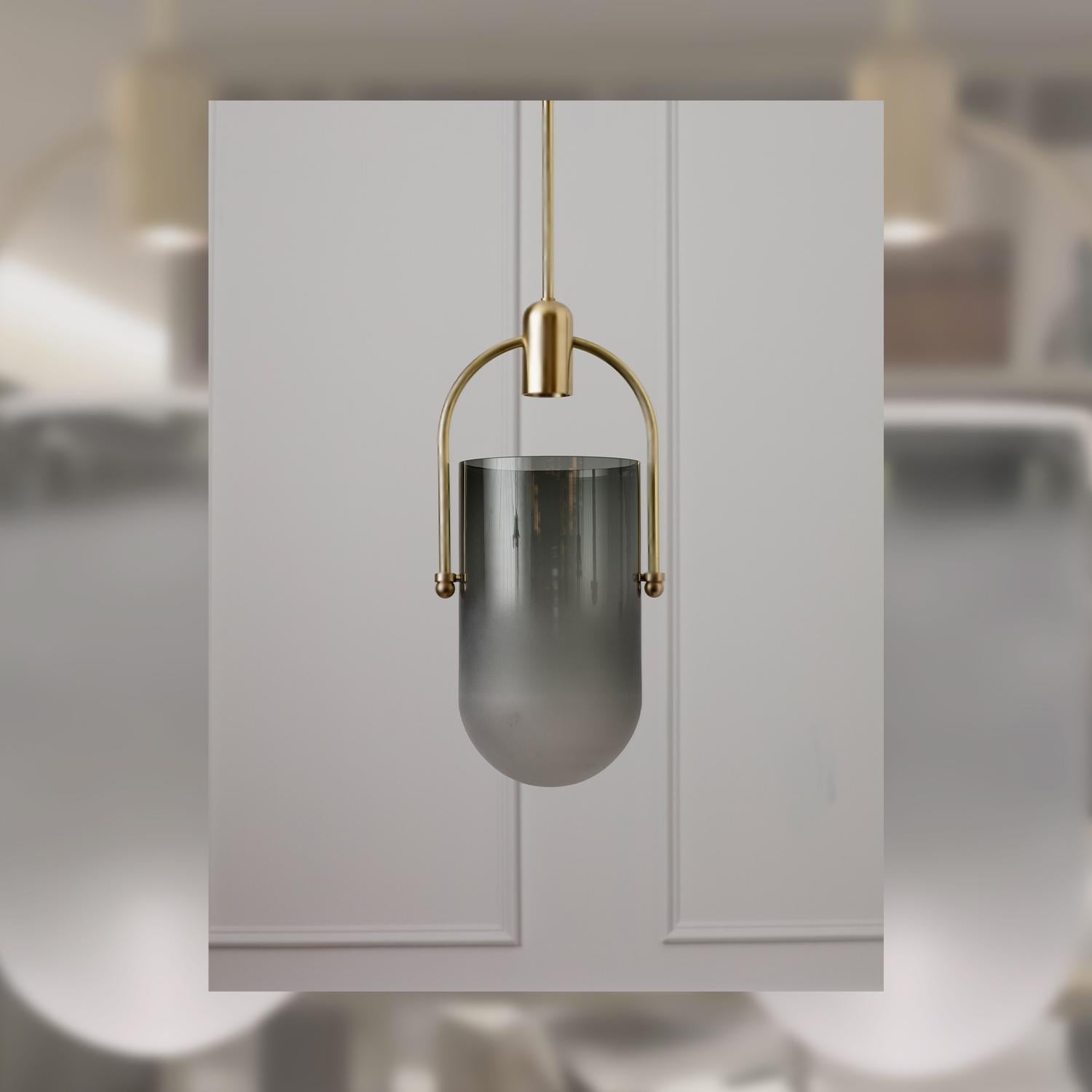 Streamlined Moderne Contemporary Pendant Lamps - Glass, Brass Hardware, Set of 3 - Allied Maker