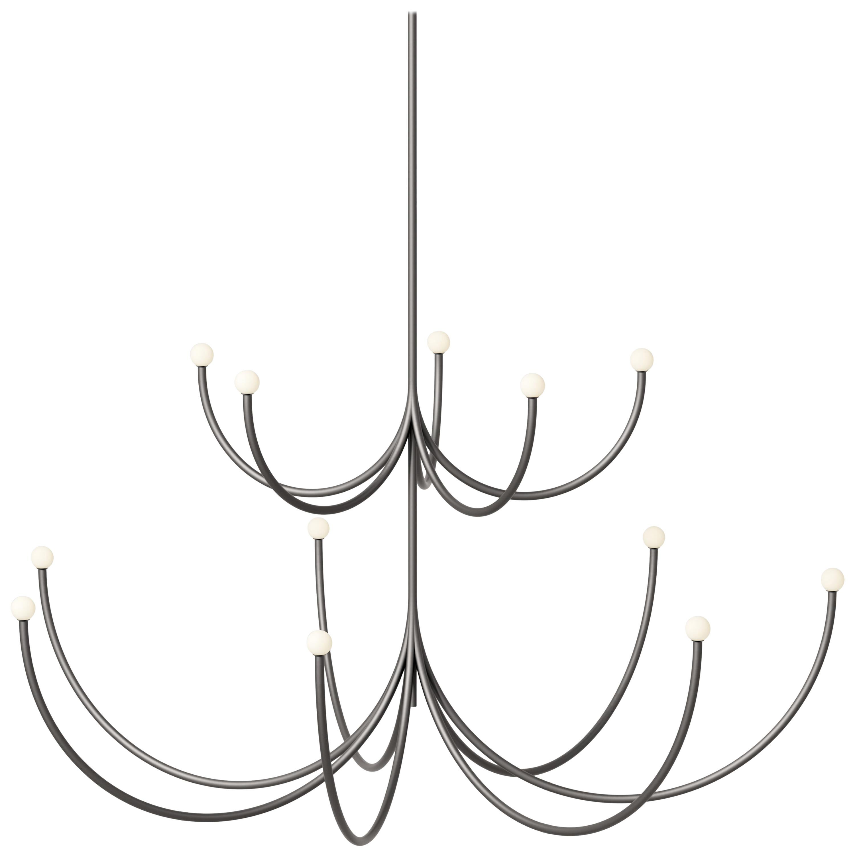 Arca Small 2-Tier Chandelier in Satin Blackened Brass Finish by Philippe Malouin For Sale