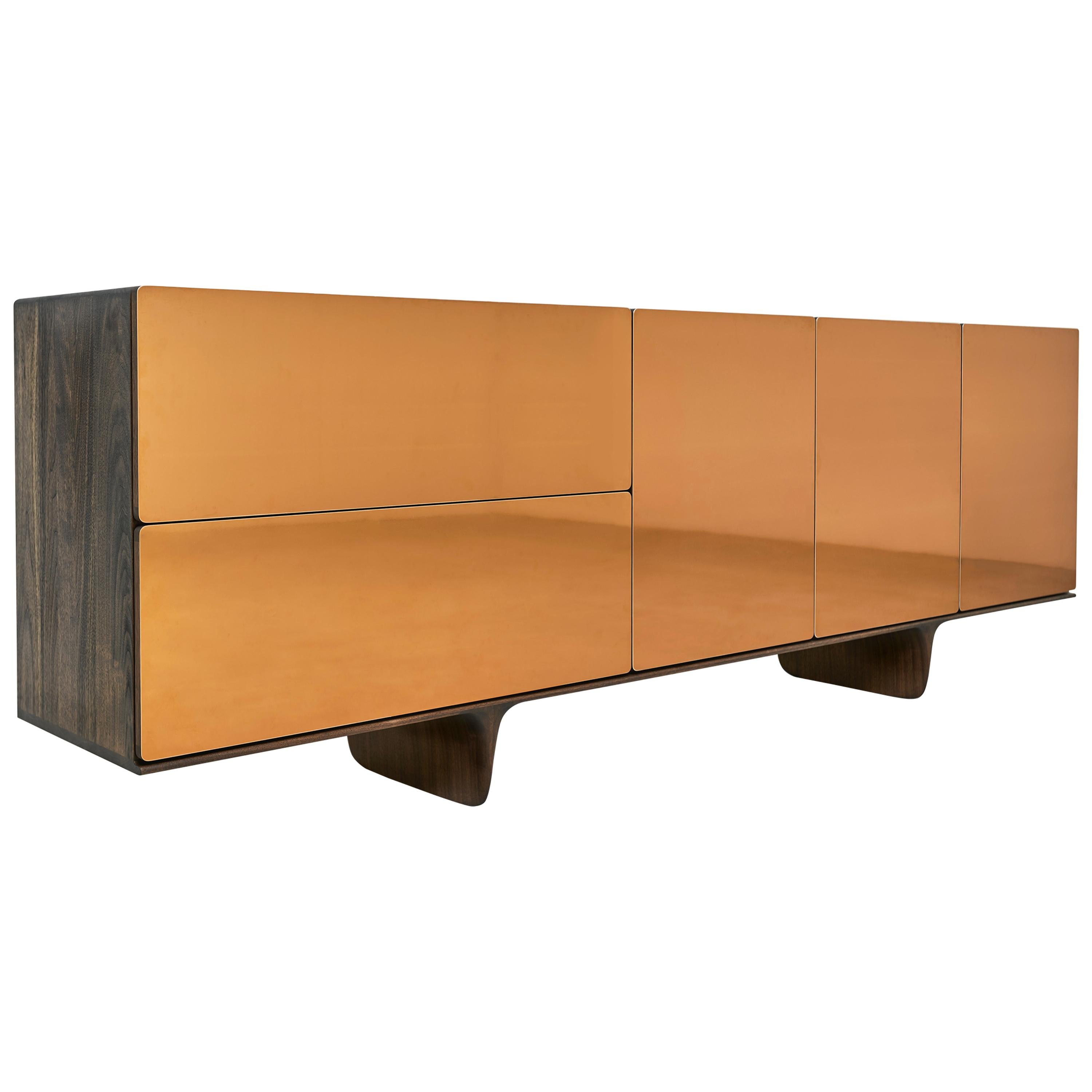 Arca Solid Hardwood Cabinet with Bronze Faces by Izm Design For Sale