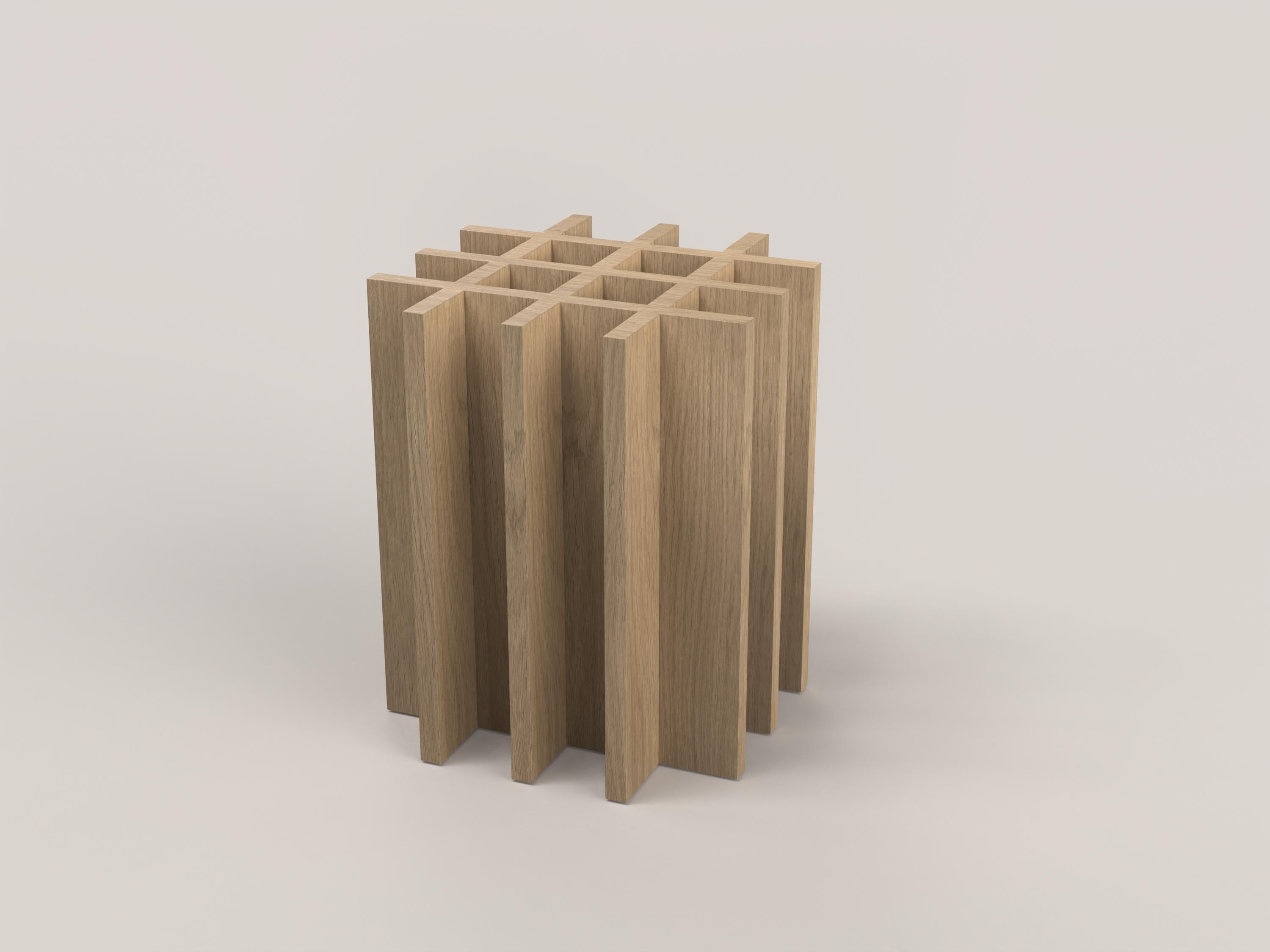 Arca V1 Stool by Edizione Limitata
Limited edition of 150. Signed and numbered.
Dimensions: D 35 x W 35 x H 42 cm.
Materials: Solid oak wood.

These contemporary solid wood pieces are manufactured by the excellence of Italian craftmanship. It is