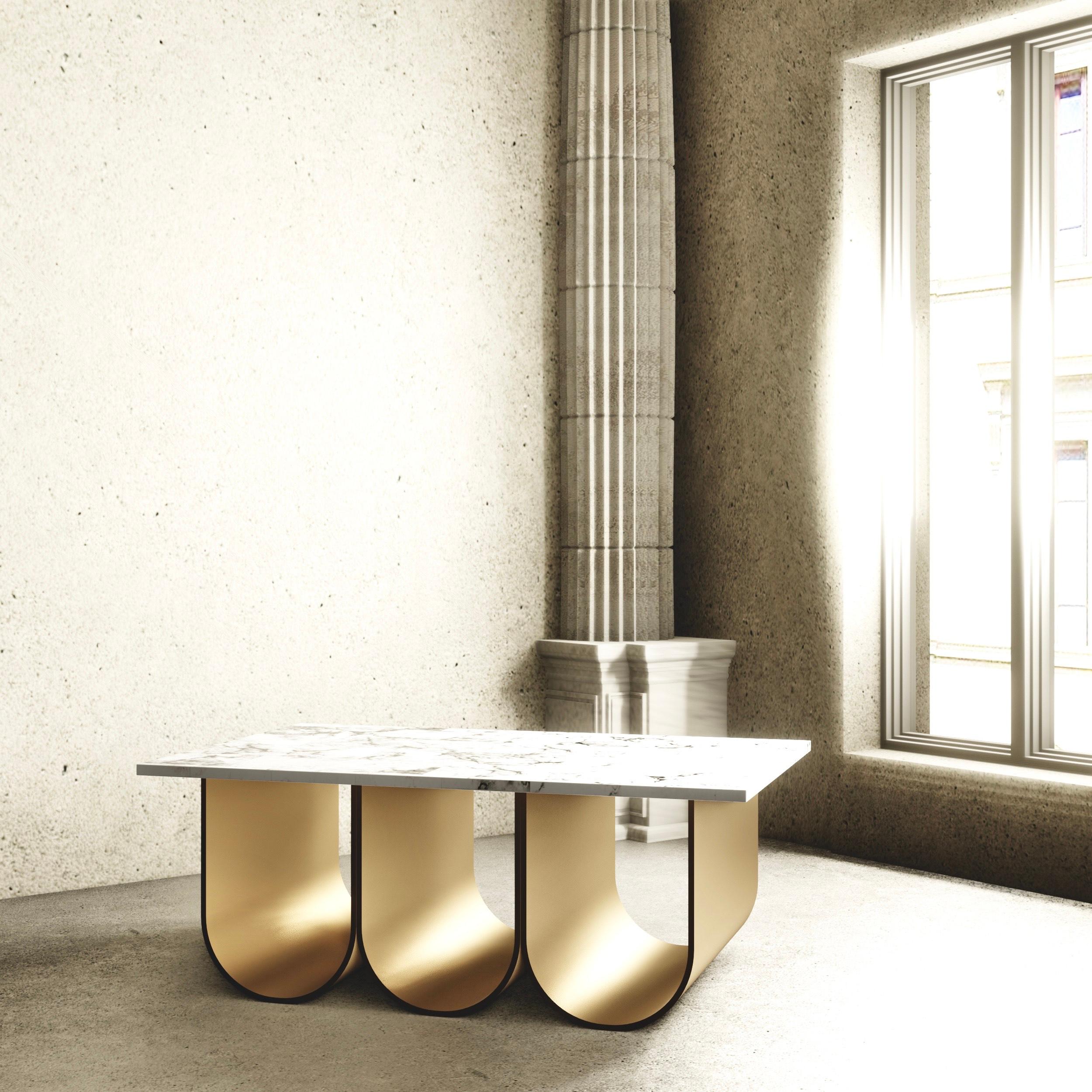 Brass Arcade Coffee Table, Square Marble Version, by Kasadamo & Pierre Tassin For Sale