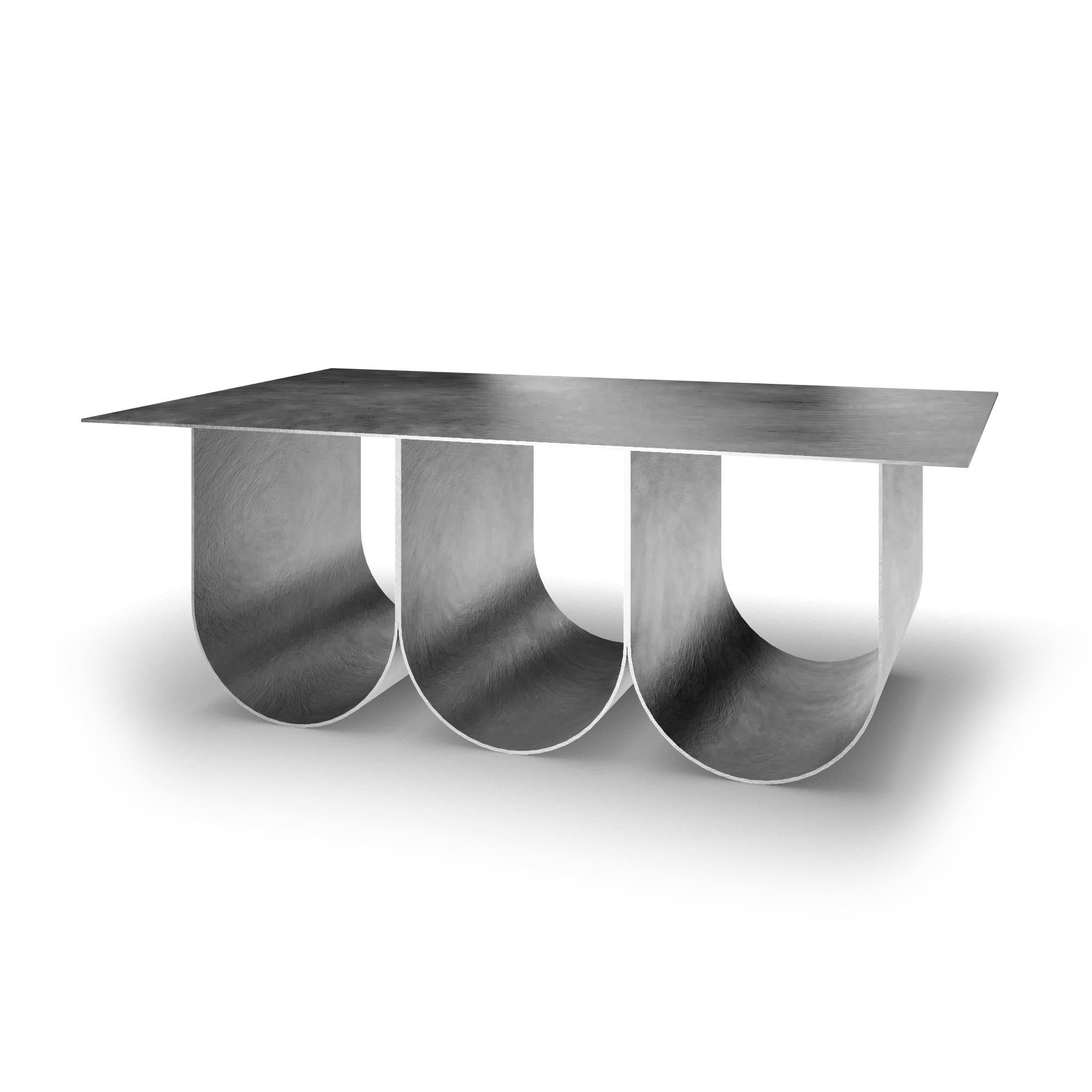 Portuguese Arcade Coffee Table, Square Stainless Steel Version, by Kasadamo & Pierre Tassin For Sale