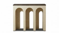 Arcade Sculptural Console Table in Limed Oak & Marble Top