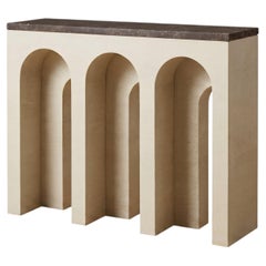 Arcade Sculptural Console Table in Limed Oak & Marble Top