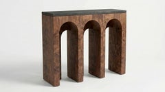 Arcade Sculptural Console Table in Walnut Burl with Black Marble Top