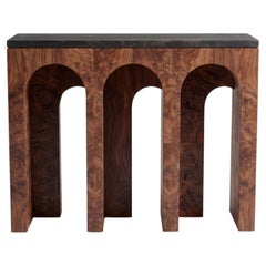 Arcade Sculptural Console Table in Walnut Burl with Black Marble Top
