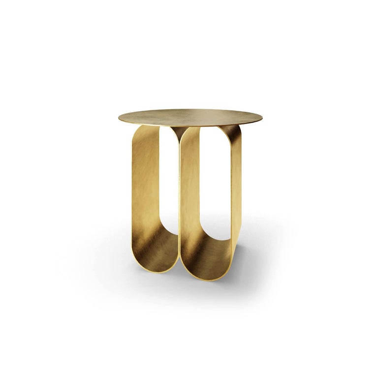 Portuguese Arcade Side Table, 2 Arches Round Version, Gold, by Kasadamo & Pierre Tassin For Sale