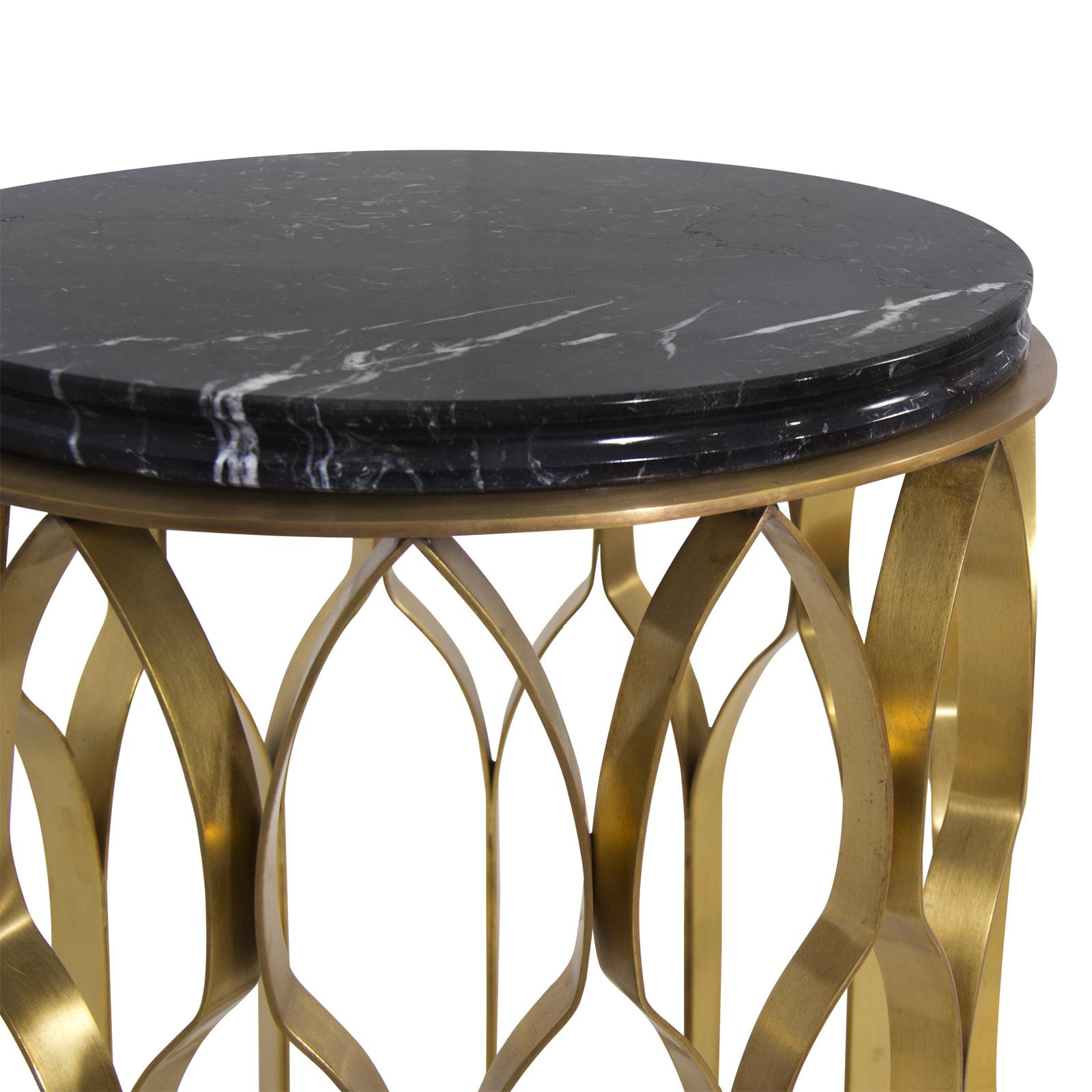 Blackened Arcade Side Table Aged Brass and Marble-Top For Sale