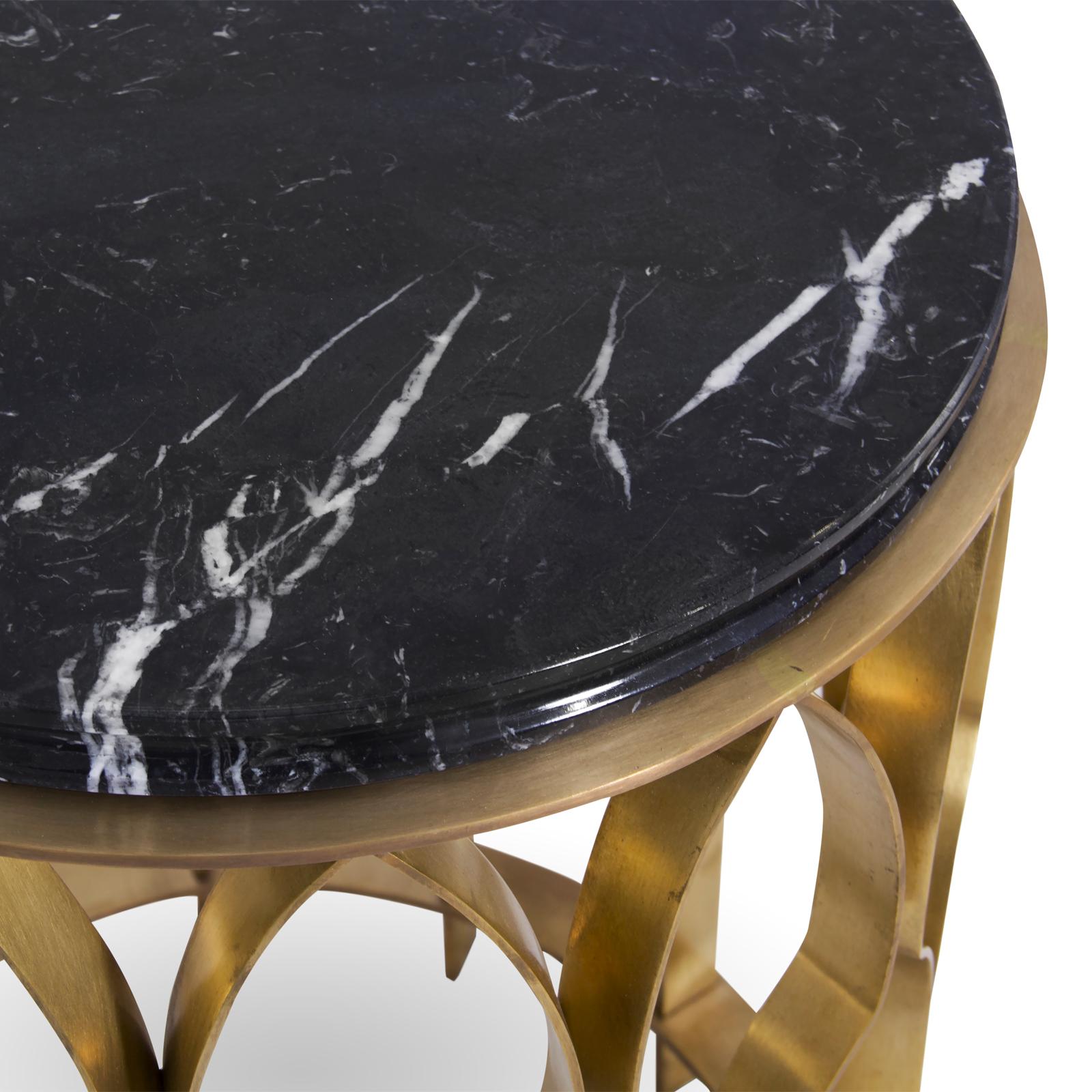 Contemporary Arcade Side Table Aged Brass and Marble-Top For Sale