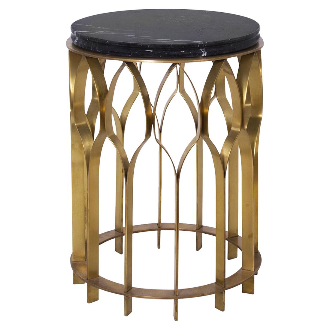 Arcade Side Table Aged Brass and Marble-Top For Sale