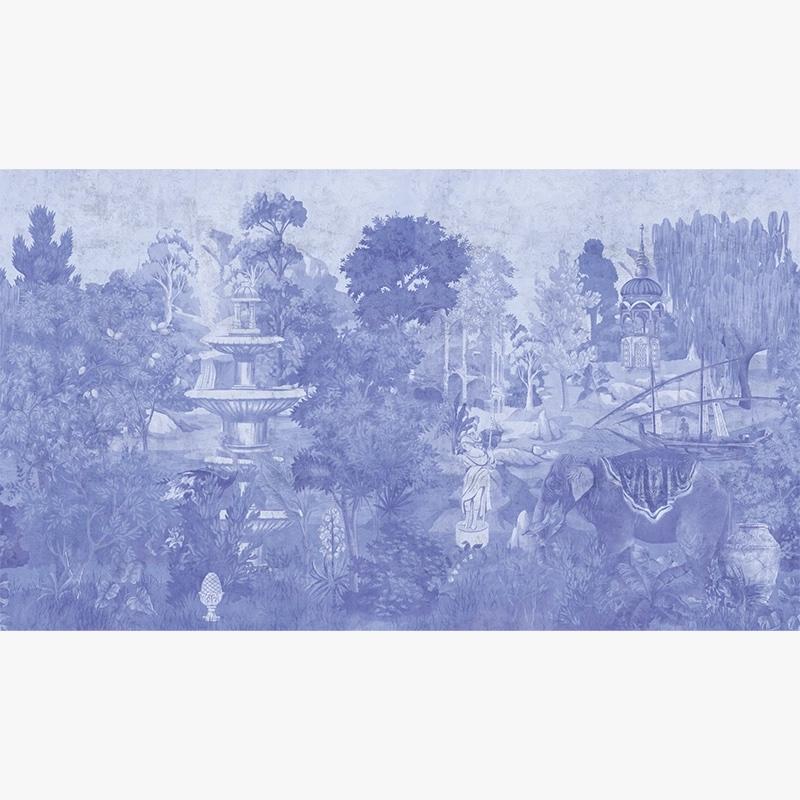 Néoclassique Papier peint bleu Arcadia en vente