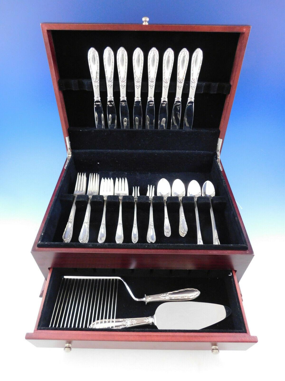 Scarce Arcadia by Amston circa 1949 sterling silver flatware set of 50 pieces. This set includes:

8 knives, 9 1/8