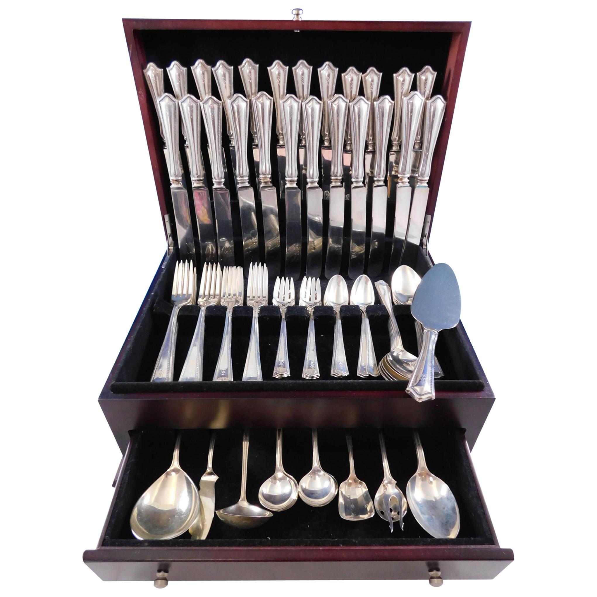 Arcadia by SSMC, Saart Sterling Silver Flatware Set 12 Service 105 Pcs S Mono For Sale