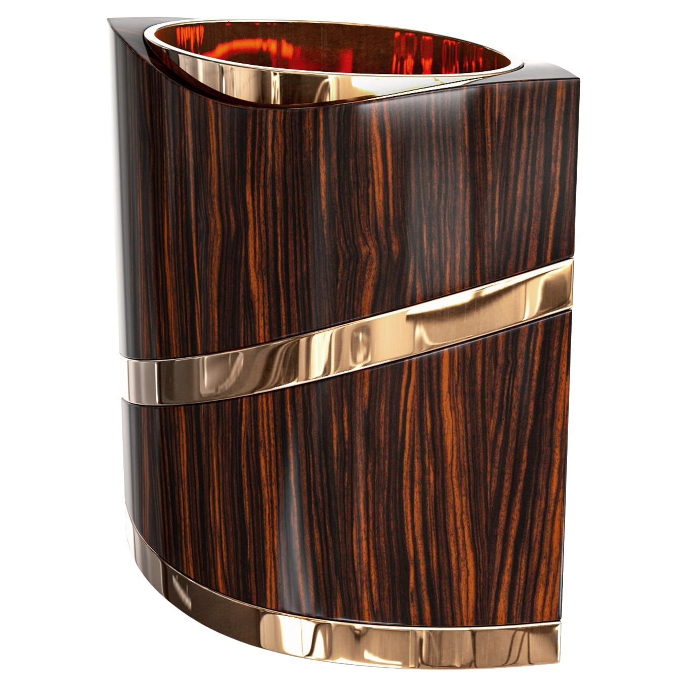 "Arcadia" Ice Bucket with Bronze and Finely Crafted Wood, Handmade, Istanbul