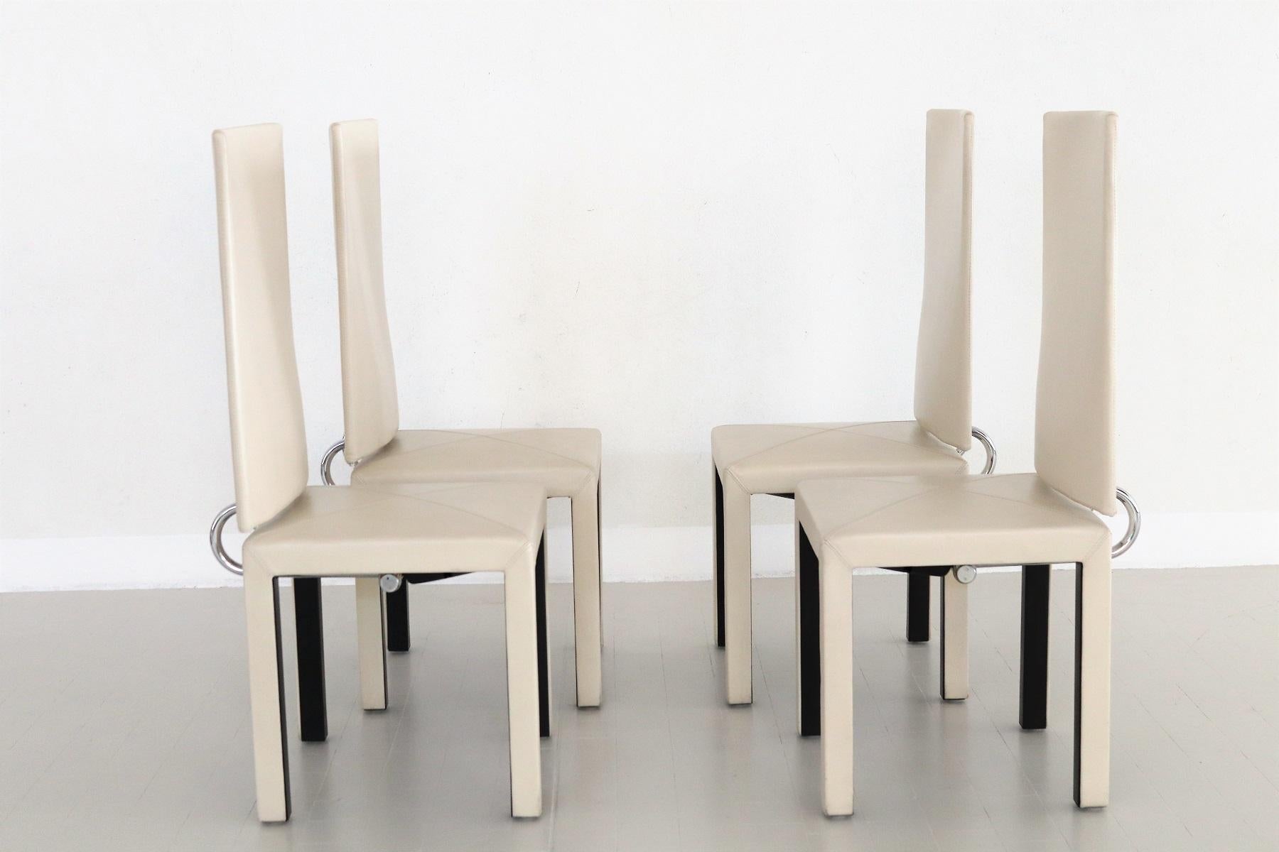 Arcadia Leather Chairs by Paolo Piva for B&B Italia, 1980s, Set of 4 For Sale 8